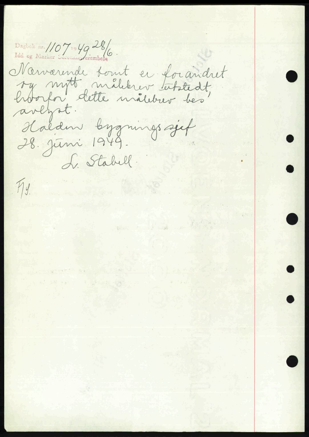 Idd og Marker sorenskriveri, AV/SAO-A-10283/G/Gb/Gbb/L0008: Mortgage book no. A8, 1946-1946, Diary no: : 1107/1949