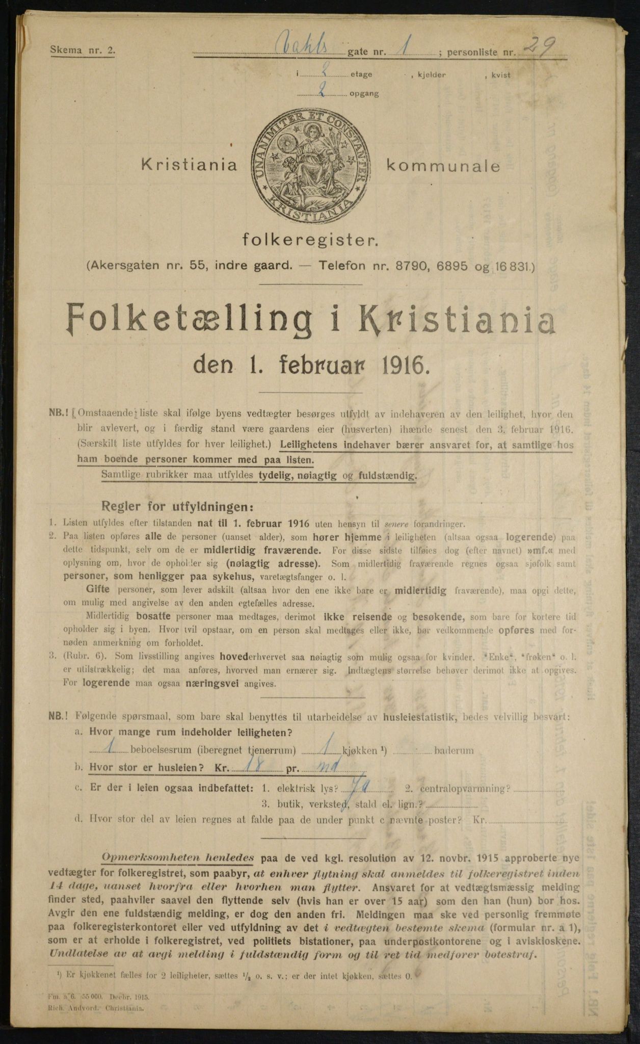 OBA, Municipal Census 1916 for Kristiania, 1916, p. 125128