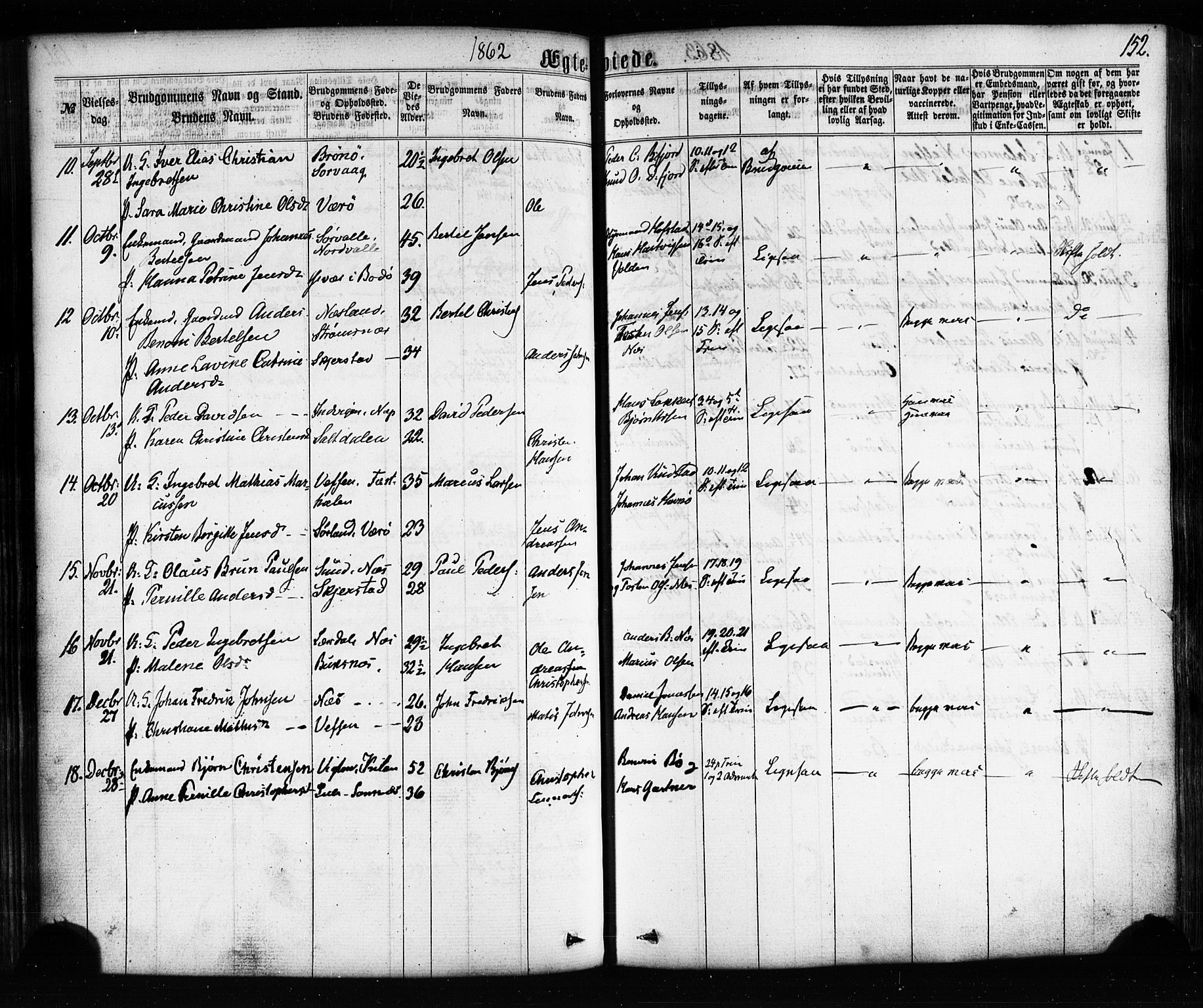 Ministerialprotokoller, klokkerbøker og fødselsregistre - Nordland, AV/SAT-A-1459/885/L1203: Parish register (official) no. 885A04, 1859-1877, p. 152