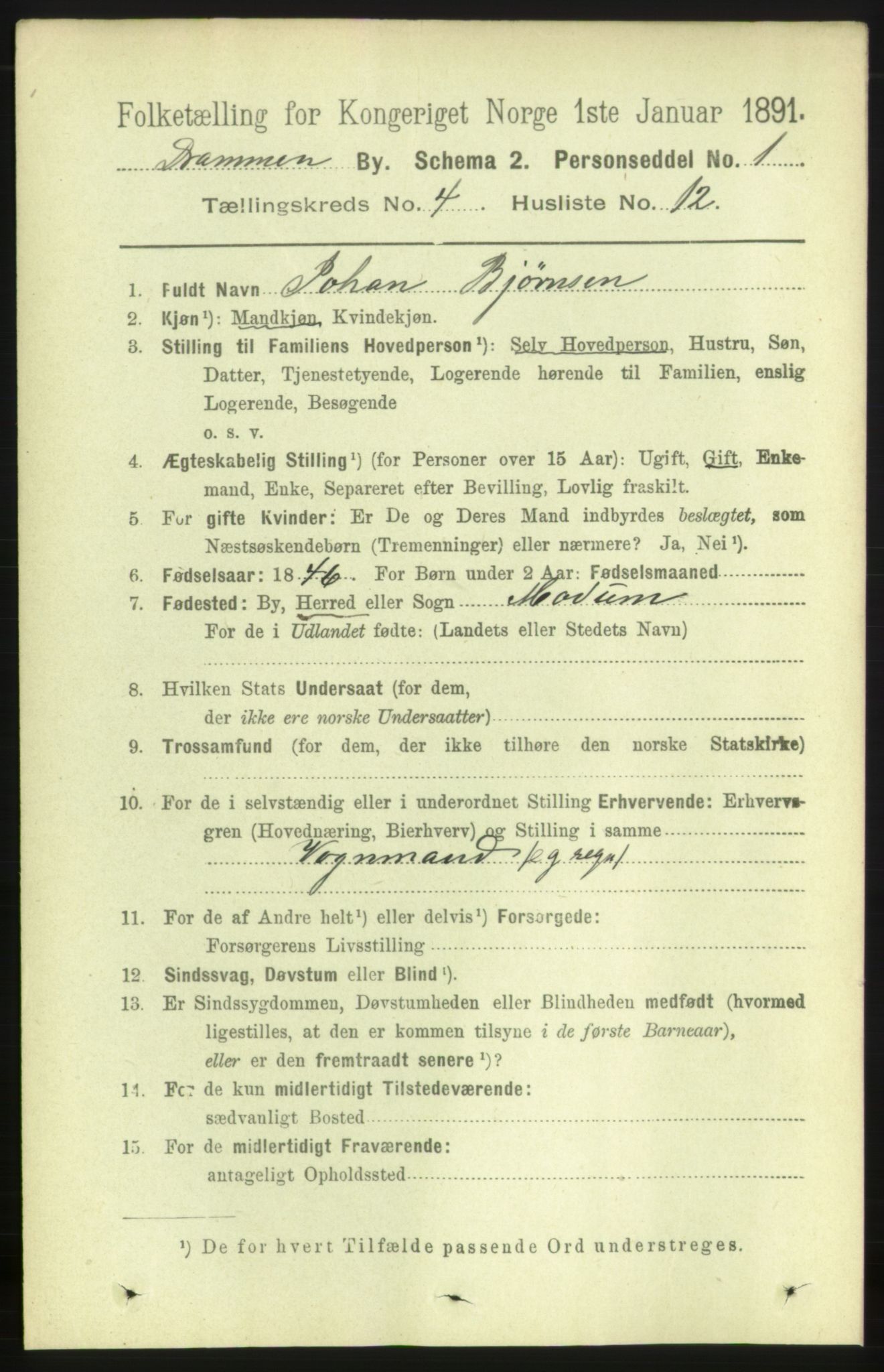 RA, 1891 census for 0602 Drammen, 1891, p. 5385