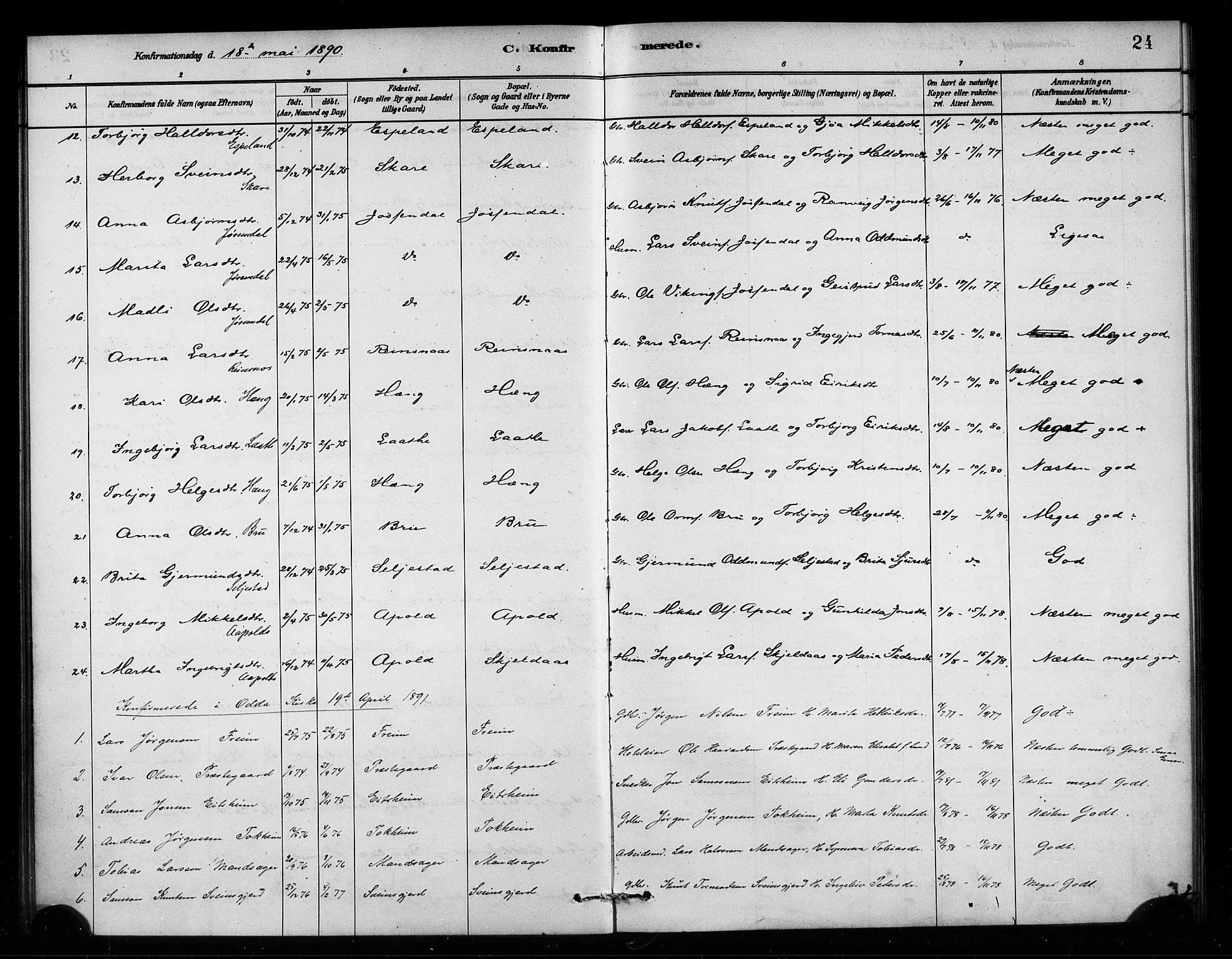 Odda Sokneprestembete, AV/SAB-A-77201/H/Haa: Parish register (official) no. A 2, 1880-1915, p. 24