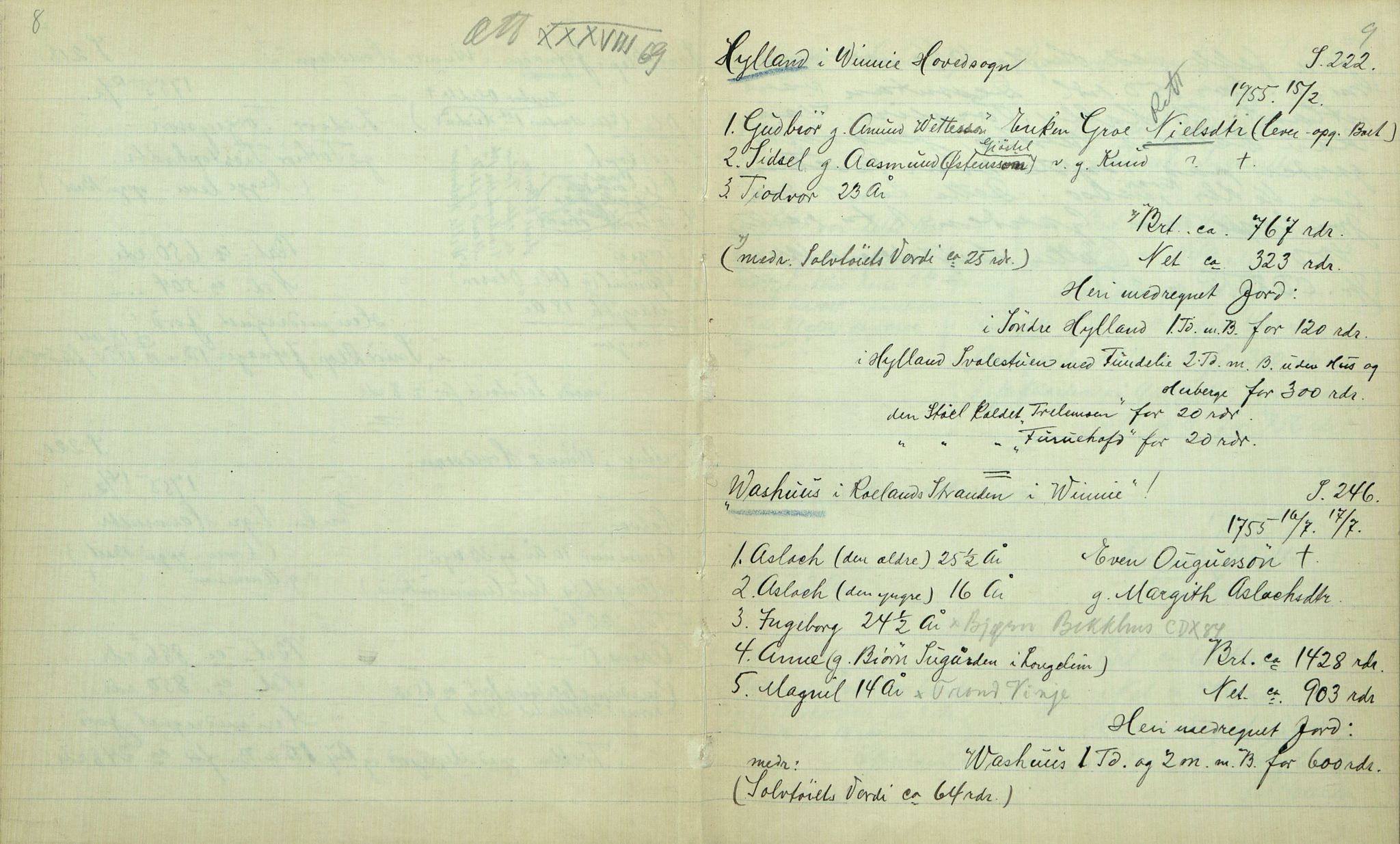 Rikard Berge, TEMU/TGM-A-1003/F/L0012/0012: 400-450 / 411 Vinje 1753-73 Skifte. R. Berge, 1917, p. 8-9