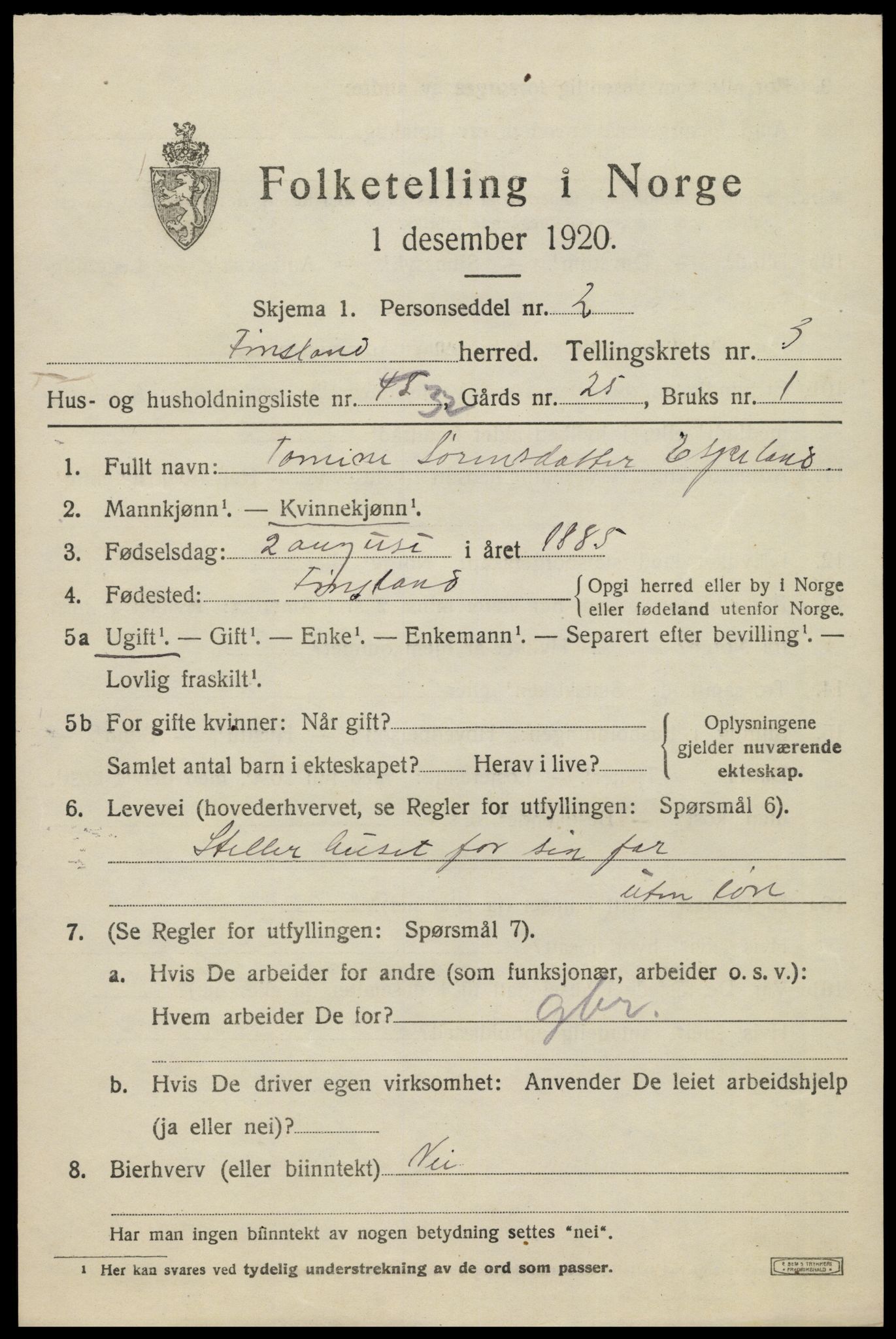 SAK, 1920 census for Finsland, 1920, p. 1572