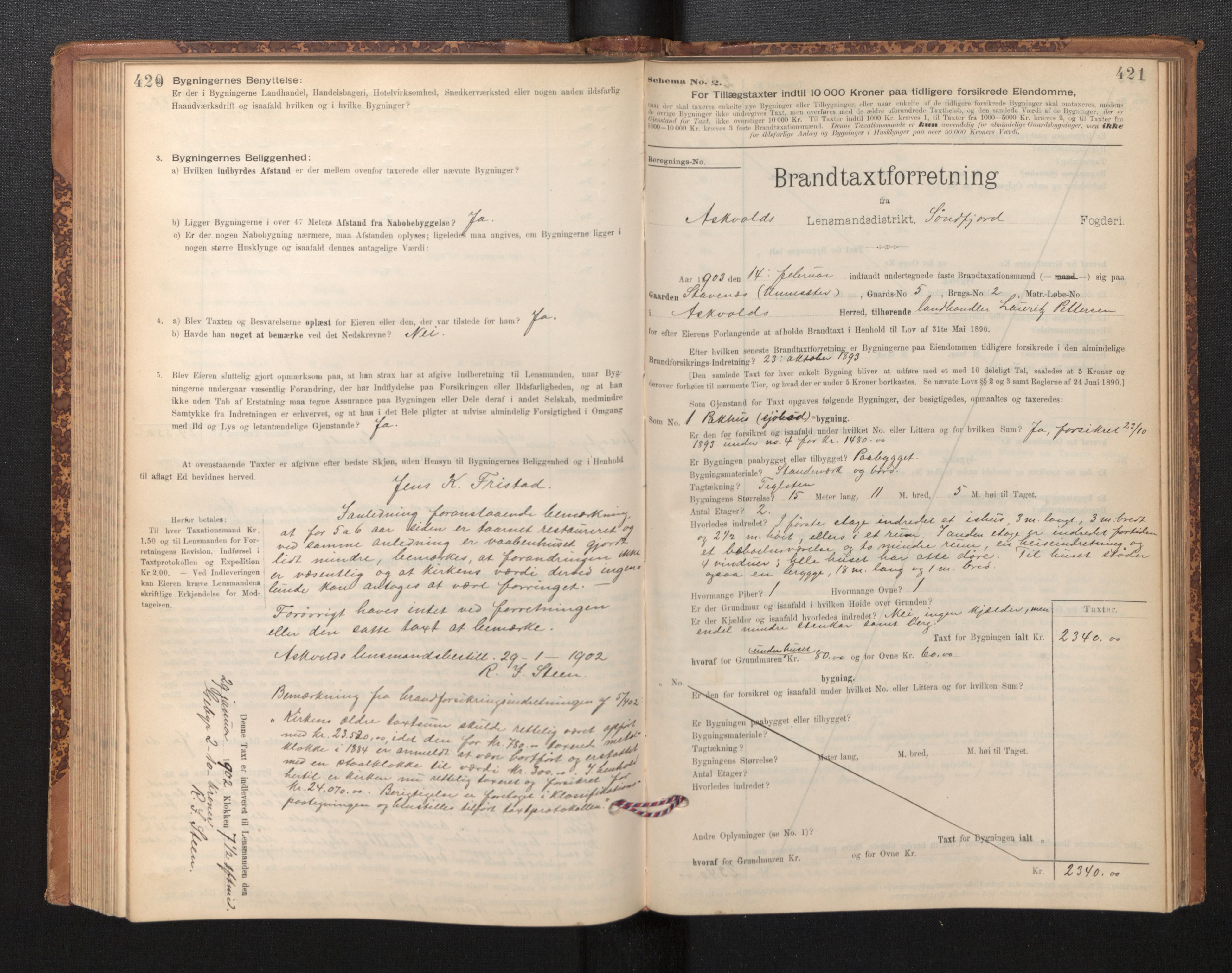 Lensmannen i Askvoll, SAB/A-26301/0012/L0004: Branntakstprotokoll, skjematakst og liste over branntakstmenn, 1895-1932, p. 420-421