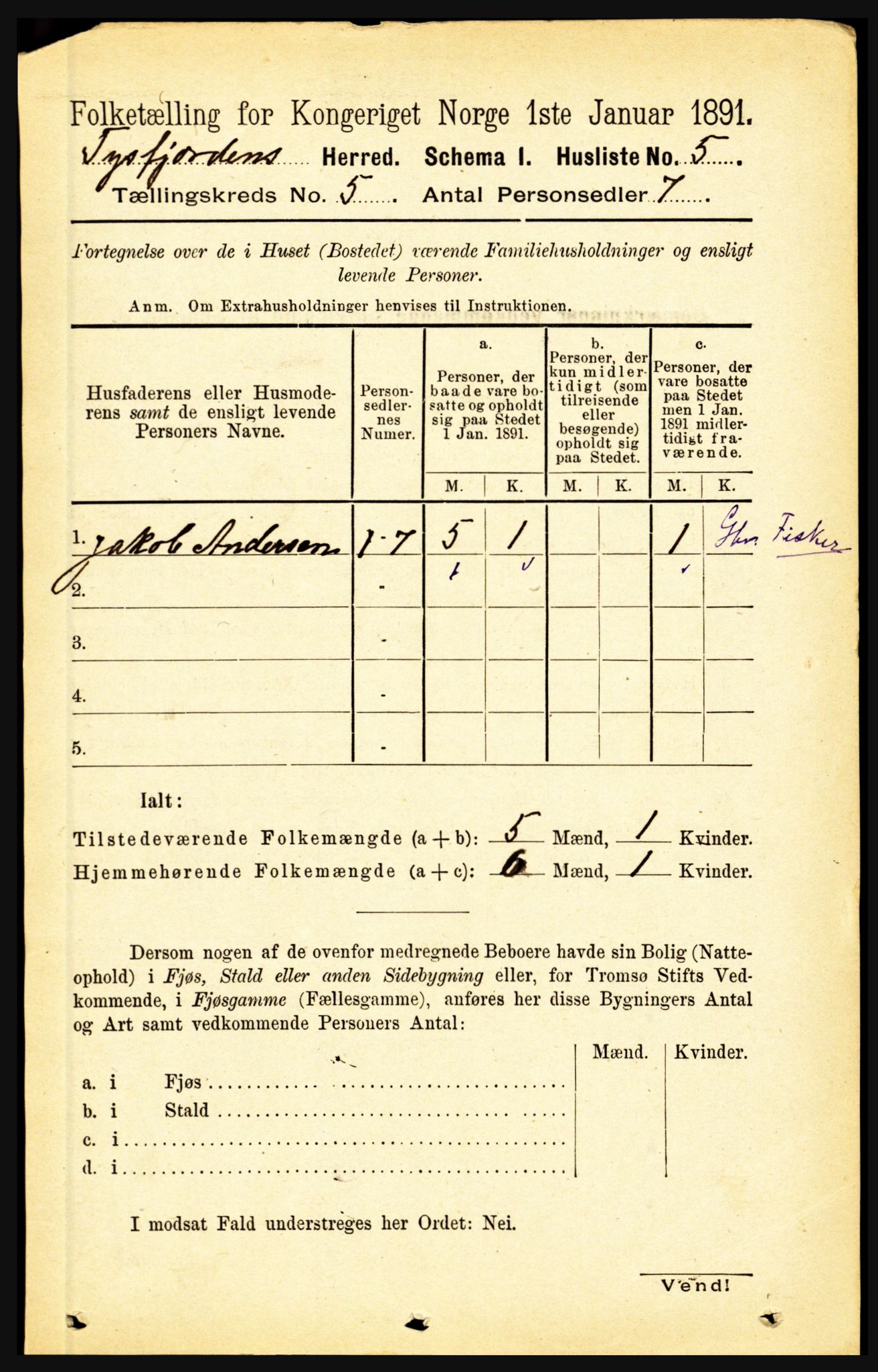 RA, 1891 census for 1850 Tysfjord, 1891, p. 1716