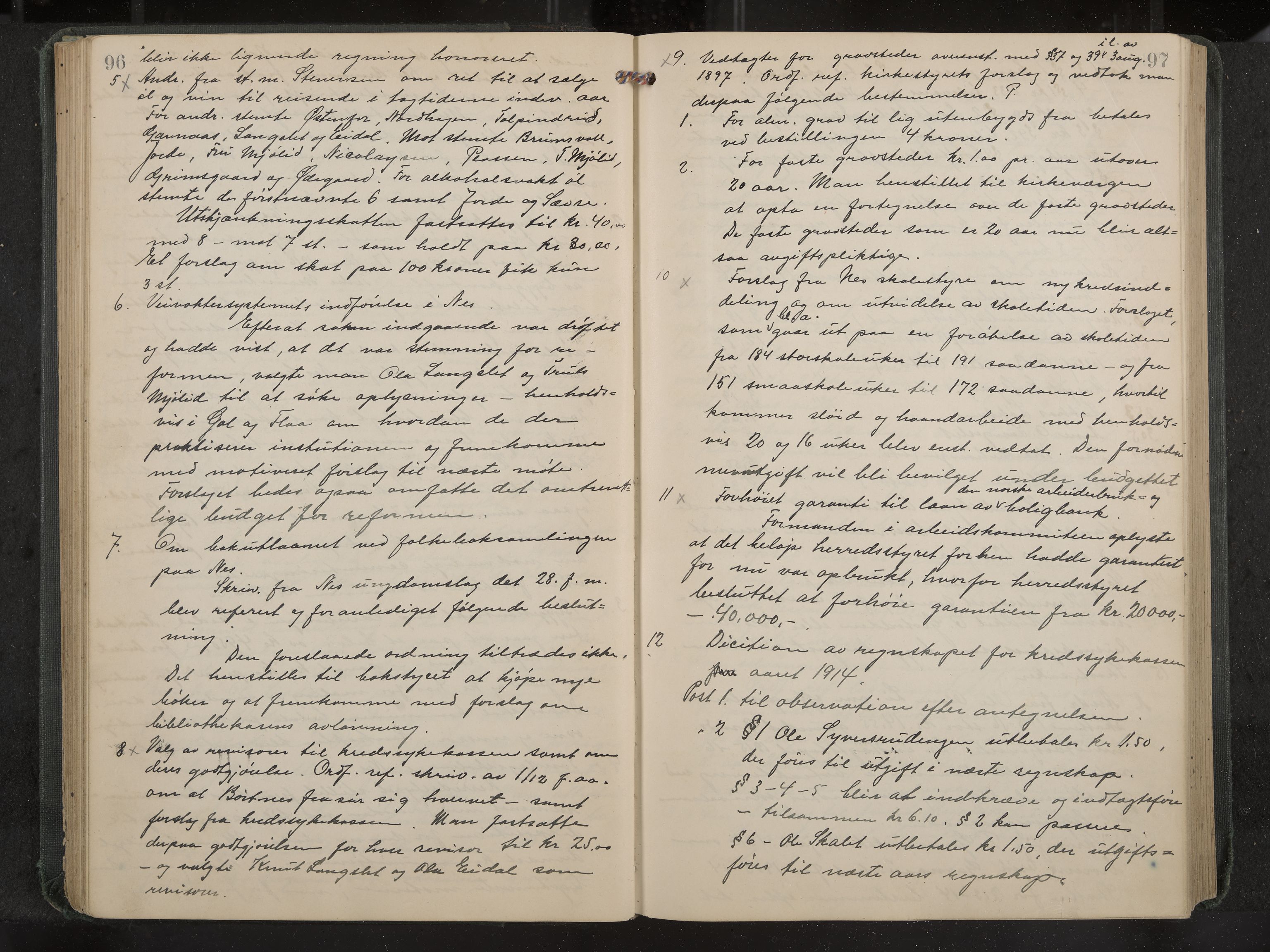 Nes formannskap og sentraladministrasjon, IKAK/0616021-1/A/Aa/L0005: Møtebok med register, 1914-1919, p. 96-97