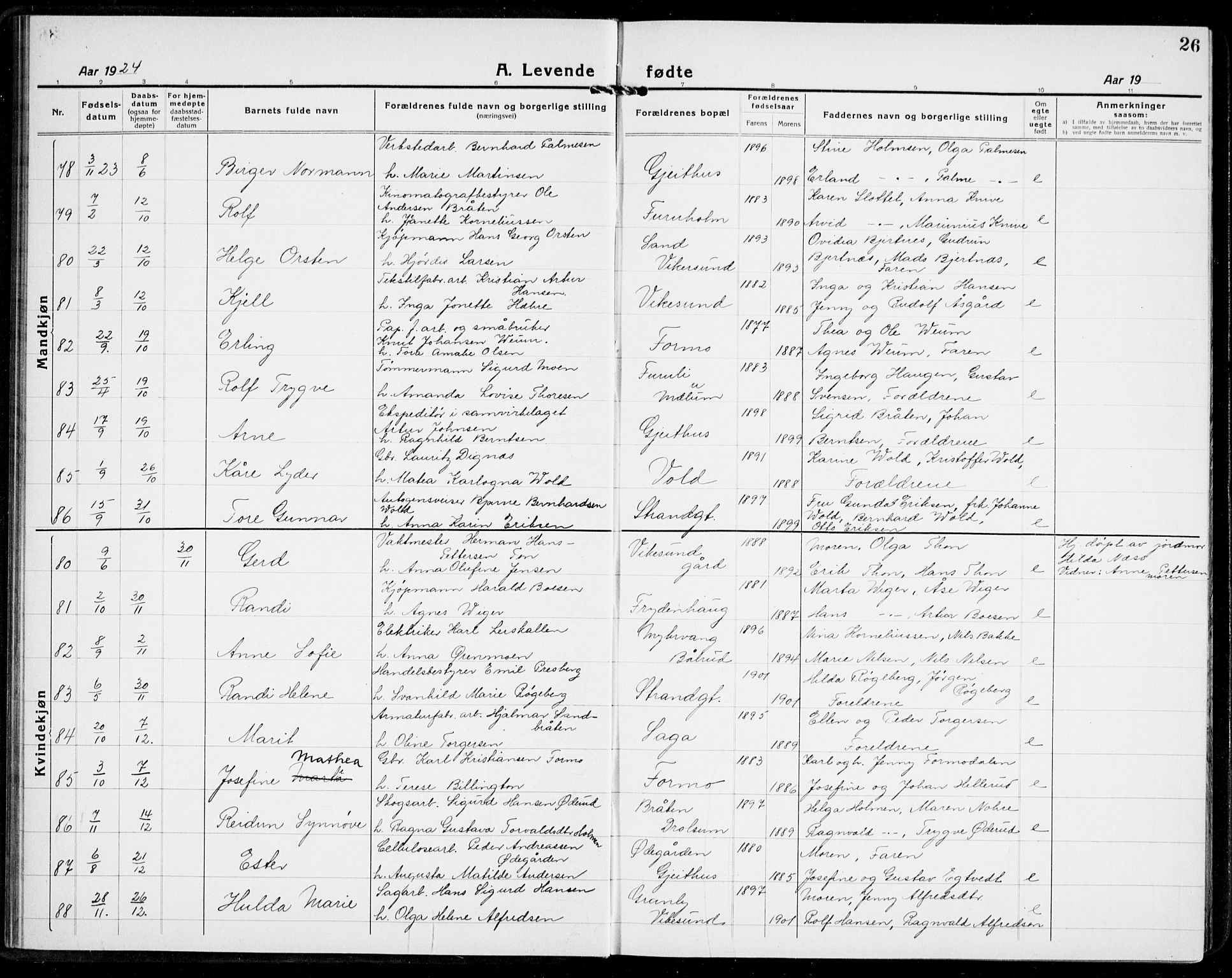 Modum kirkebøker, AV/SAKO-A-234/G/Ga/L0012: Parish register (copy) no. I 12, 1923-1933, p. 26