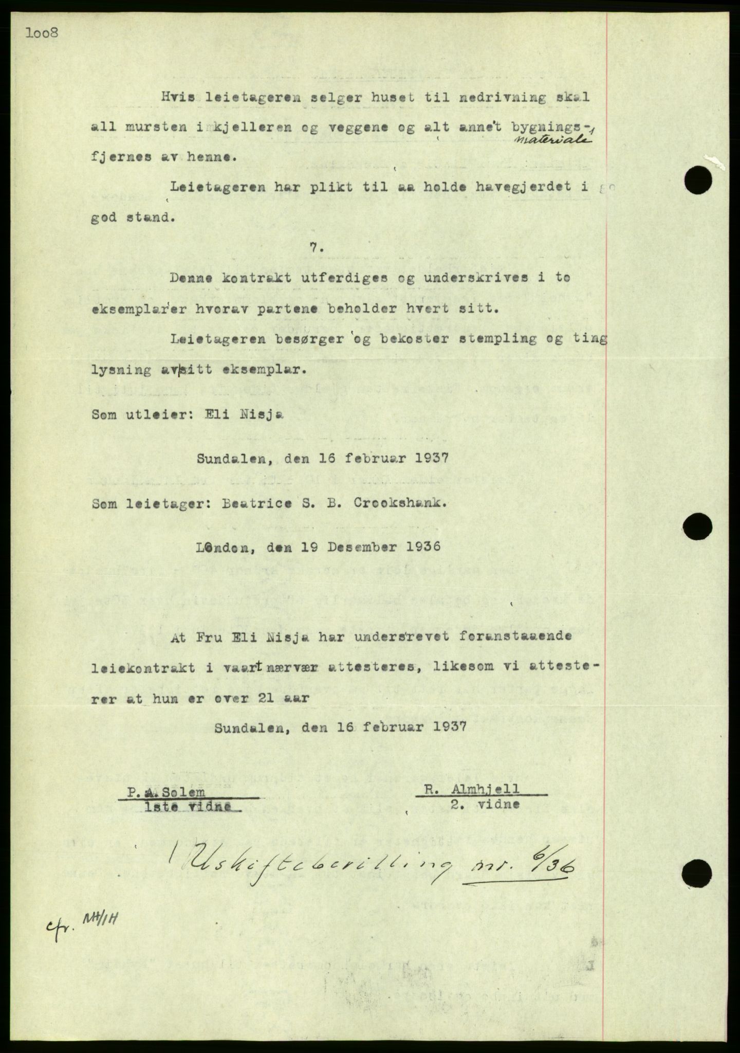 Nordmøre sorenskriveri, AV/SAT-A-4132/1/2/2Ca/L0090: Mortgage book no. B80, 1936-1937, Diary no: : 453/1937