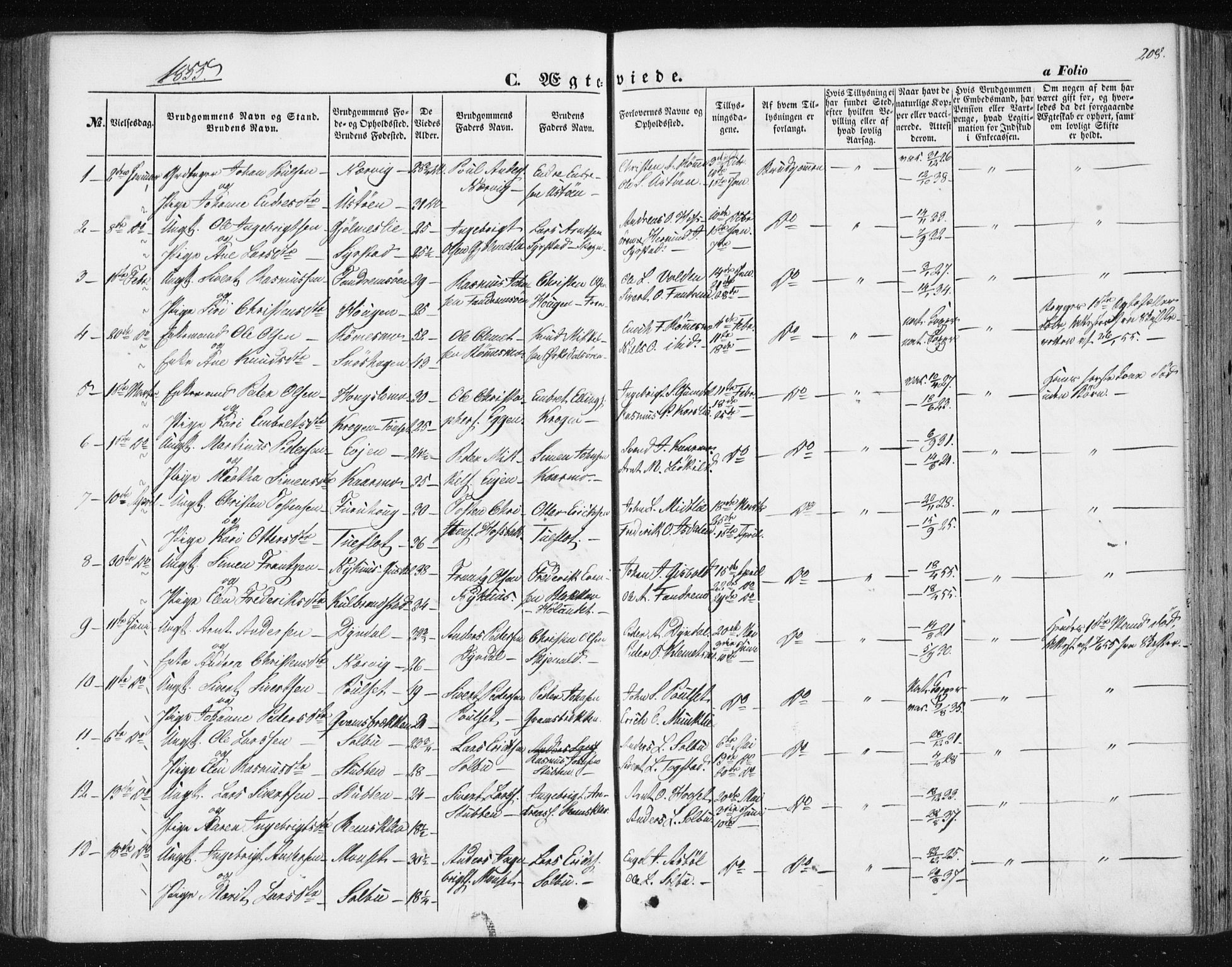 Ministerialprotokoller, klokkerbøker og fødselsregistre - Sør-Trøndelag, SAT/A-1456/668/L0806: Parish register (official) no. 668A06, 1854-1869, p. 208