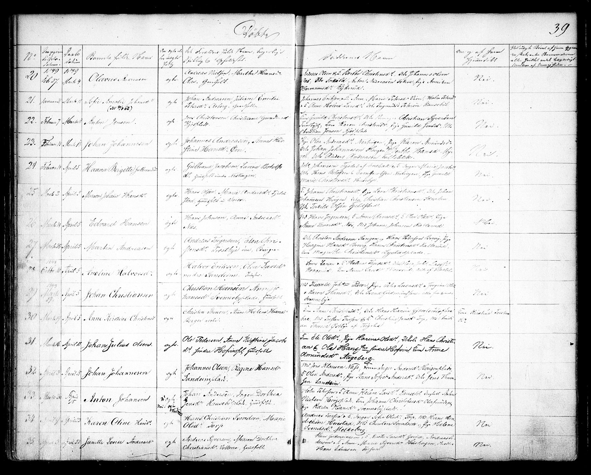 Spydeberg prestekontor Kirkebøker, AV/SAO-A-10924/F/Fa/L0005: Parish register (official) no. I 5, 1842-1862, p. 39