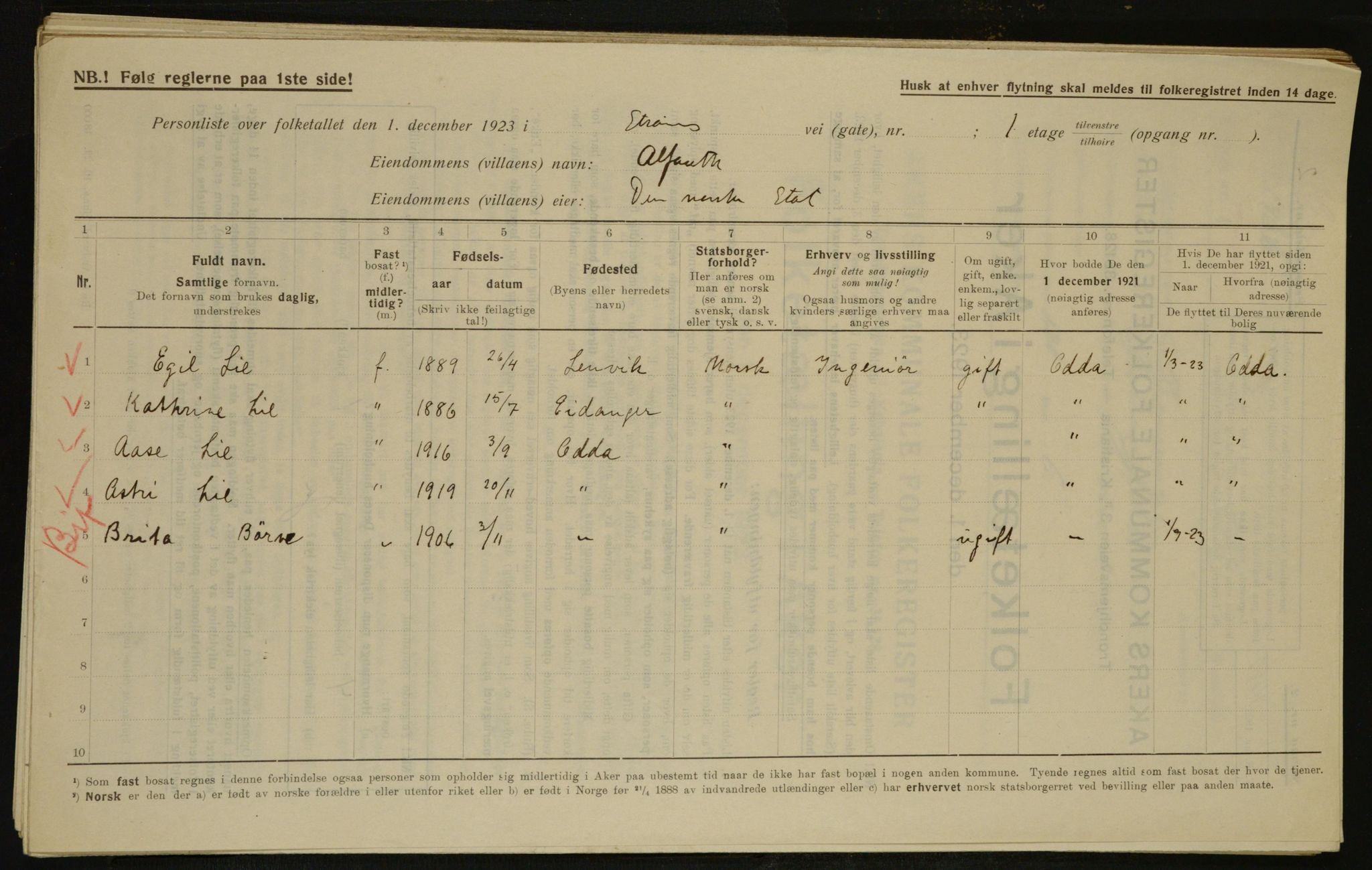 , Municipal Census 1923 for Aker, 1923, p. 31699