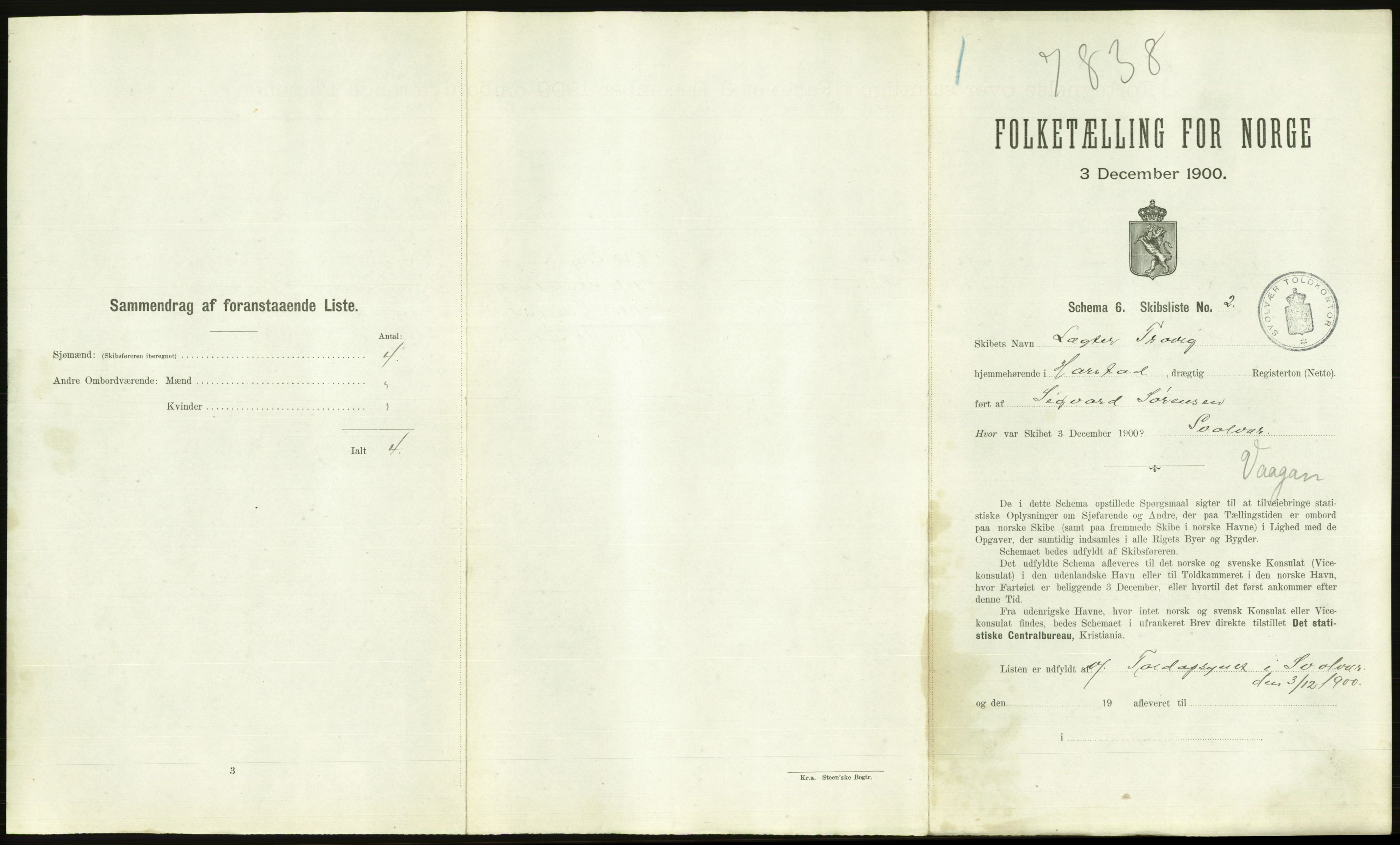 RA, 1900 Census - ship lists from ships in Norwegian harbours, harbours abroad and at sea, 1900, p. 2665