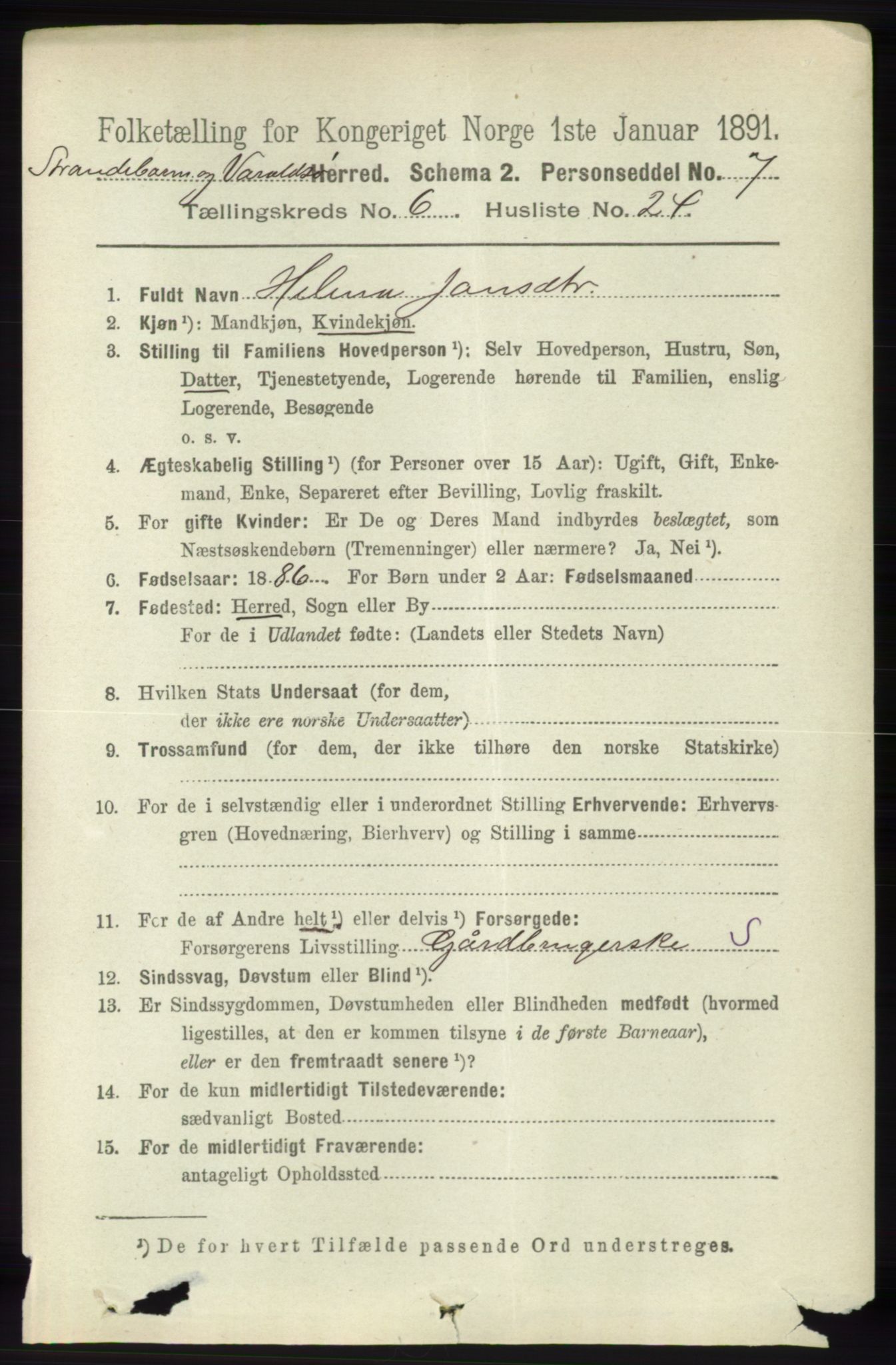 RA, 1891 census for 1226 Strandebarm og Varaldsøy, 1891, p. 2583