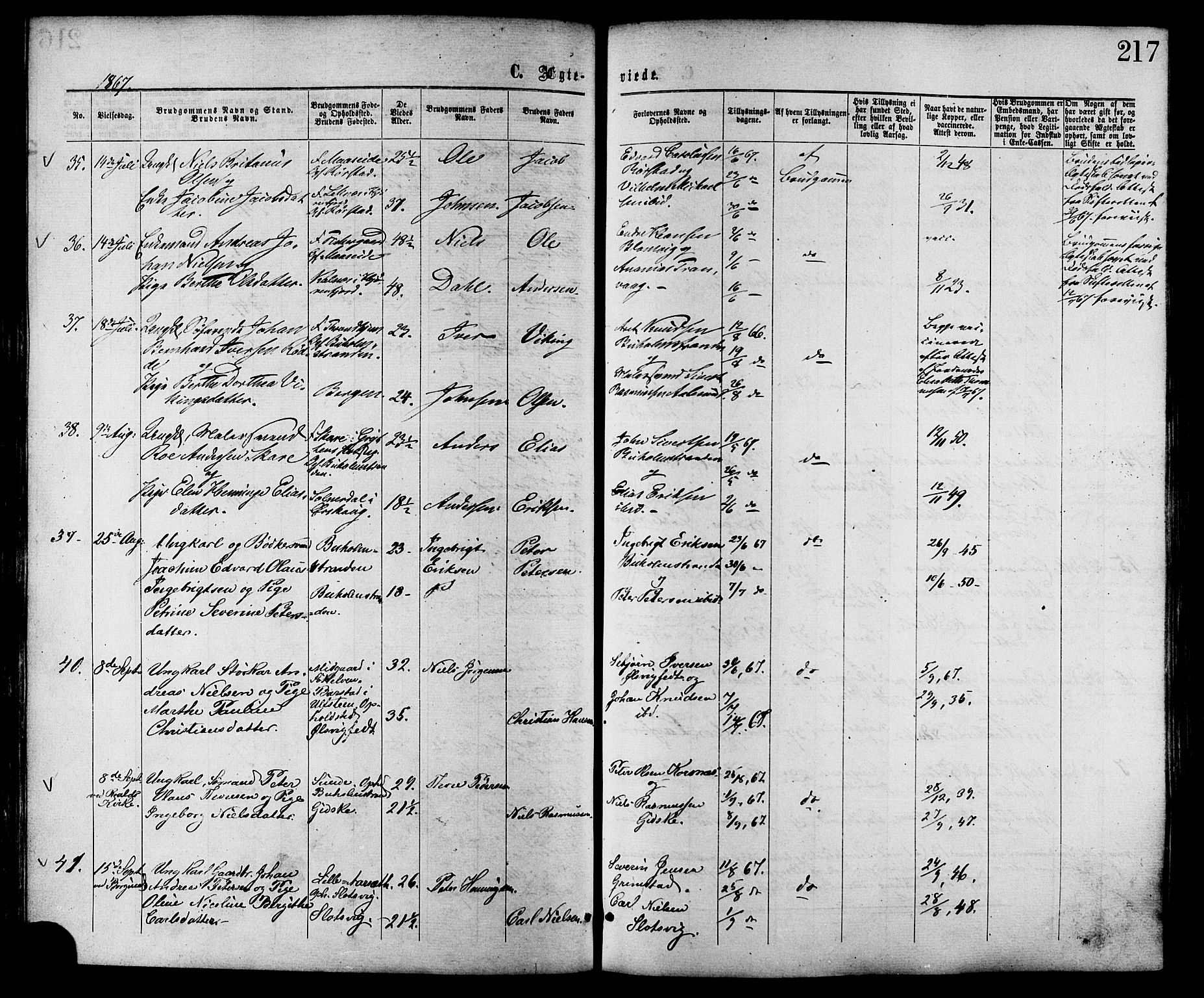 Ministerialprotokoller, klokkerbøker og fødselsregistre - Møre og Romsdal, SAT/A-1454/528/L0399: Parish register (official) no. 528A10, 1864-1879, p. 217