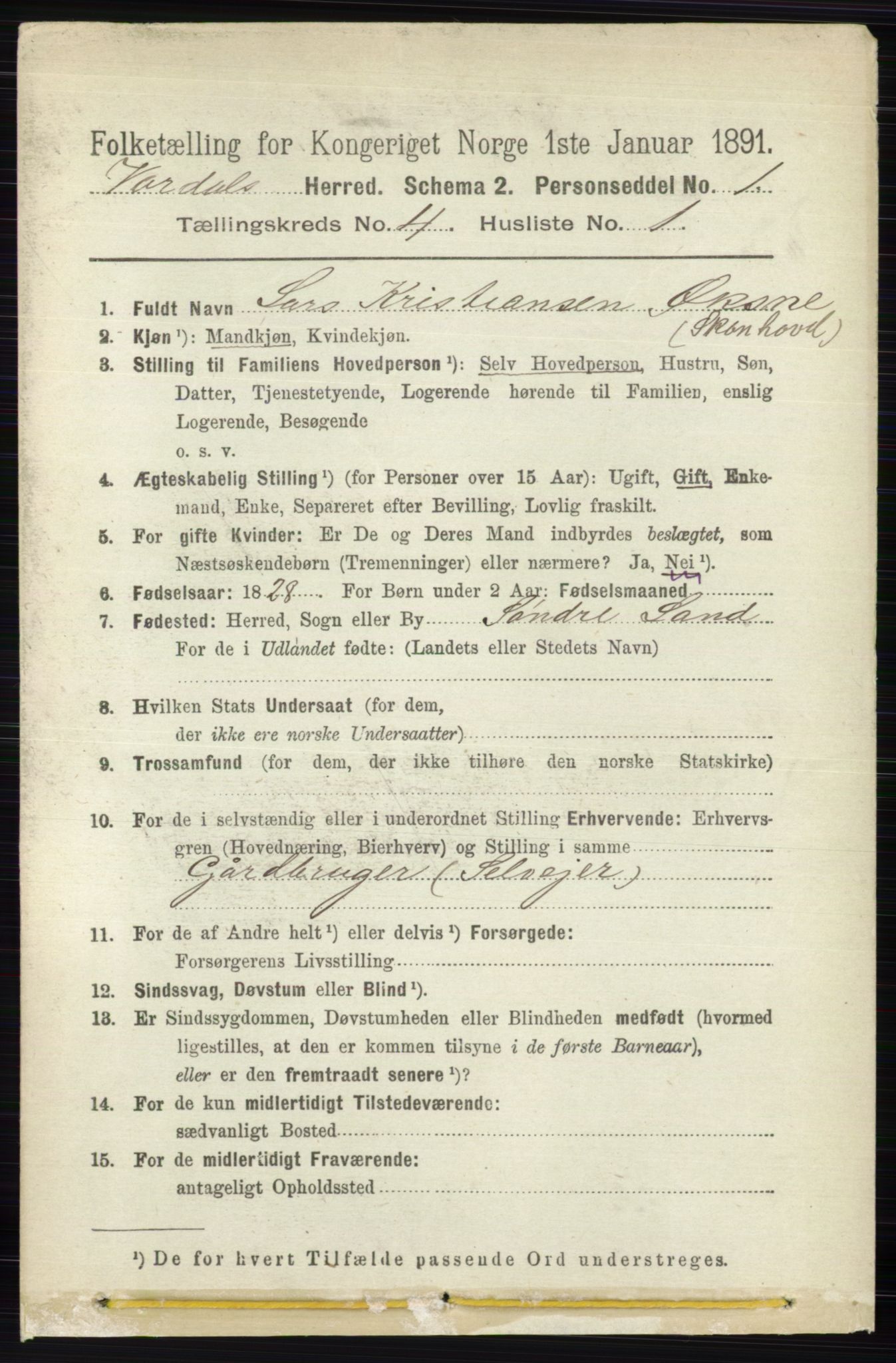 RA, 1891 census for 0527 Vardal, 1891, p. 1595