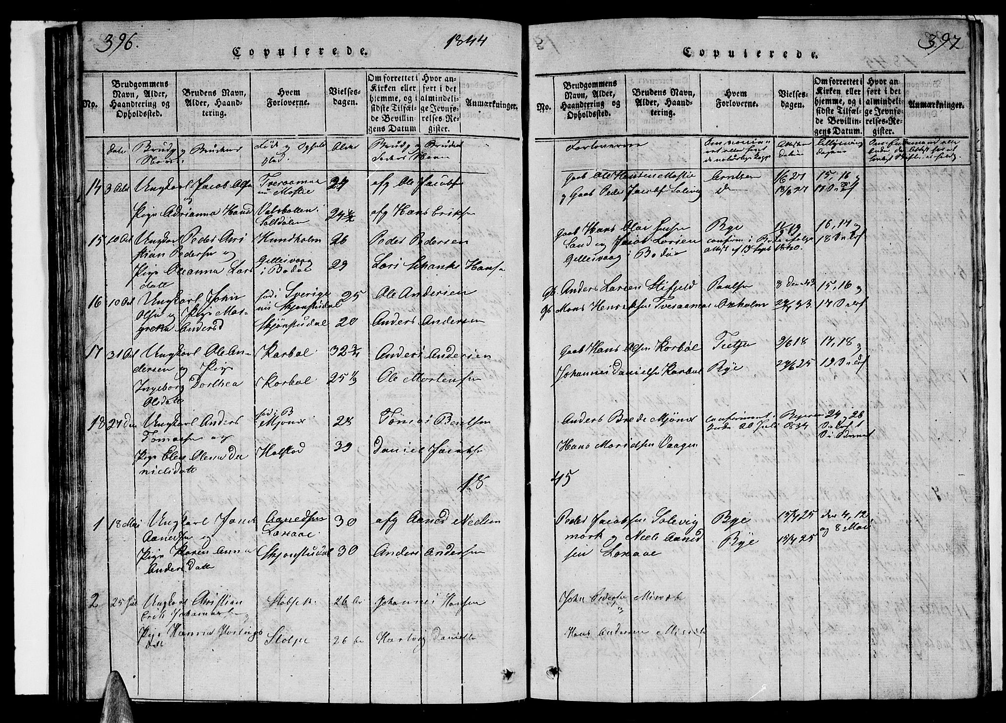 Ministerialprotokoller, klokkerbøker og fødselsregistre - Nordland, AV/SAT-A-1459/852/L0752: Parish register (copy) no. 852C03, 1840-1855, p. 396-397