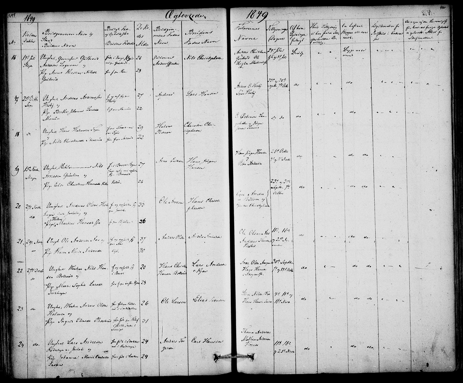 Sem kirkebøker, SAKO/A-5/F/Fa/L0006: Parish register (official) no. I 6, 1843-1855, p. 399-400