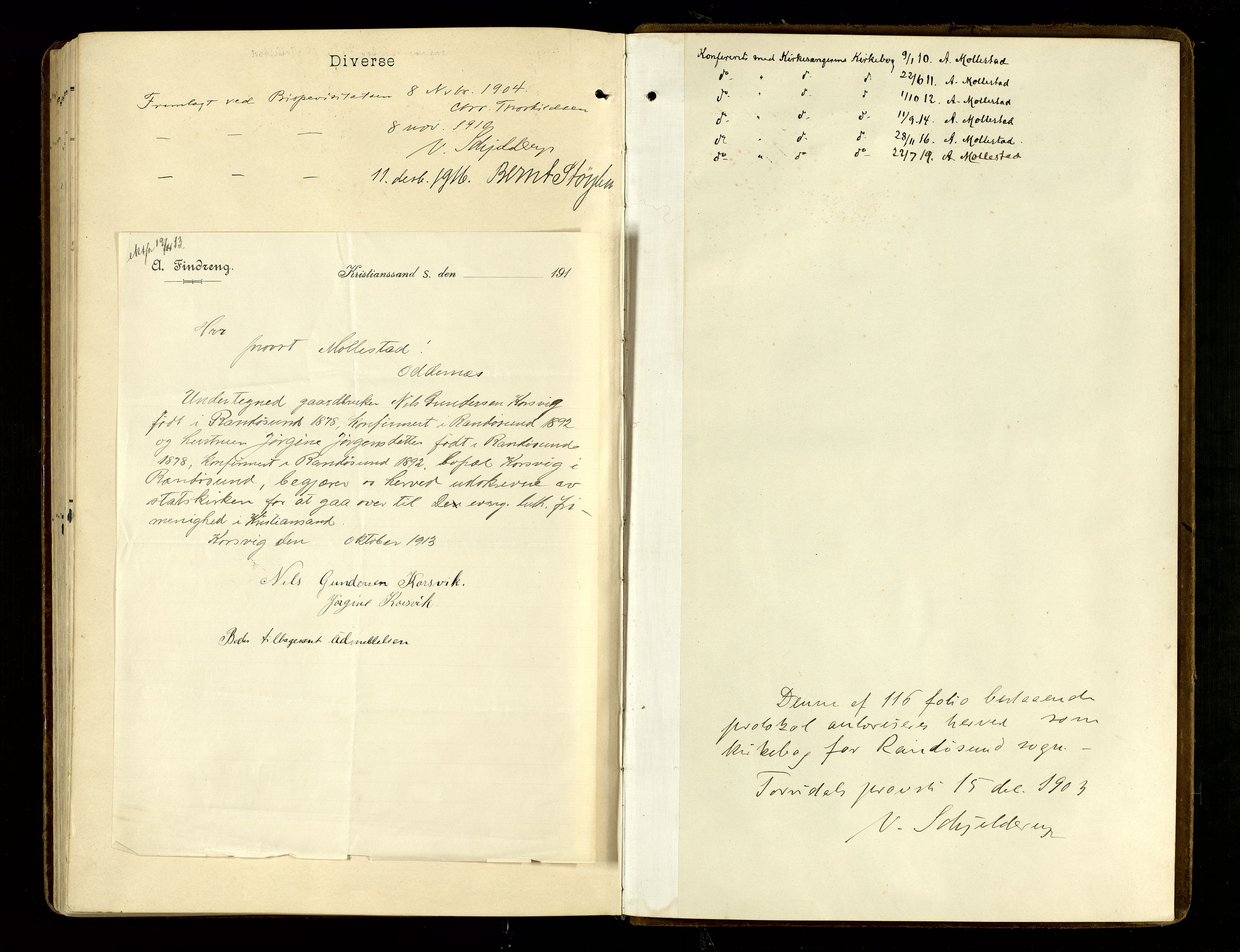 Oddernes sokneprestkontor, AV/SAK-1111-0033/F/Fa/Fab/L0003: Parish register (official) no. A 3, 1903-1916