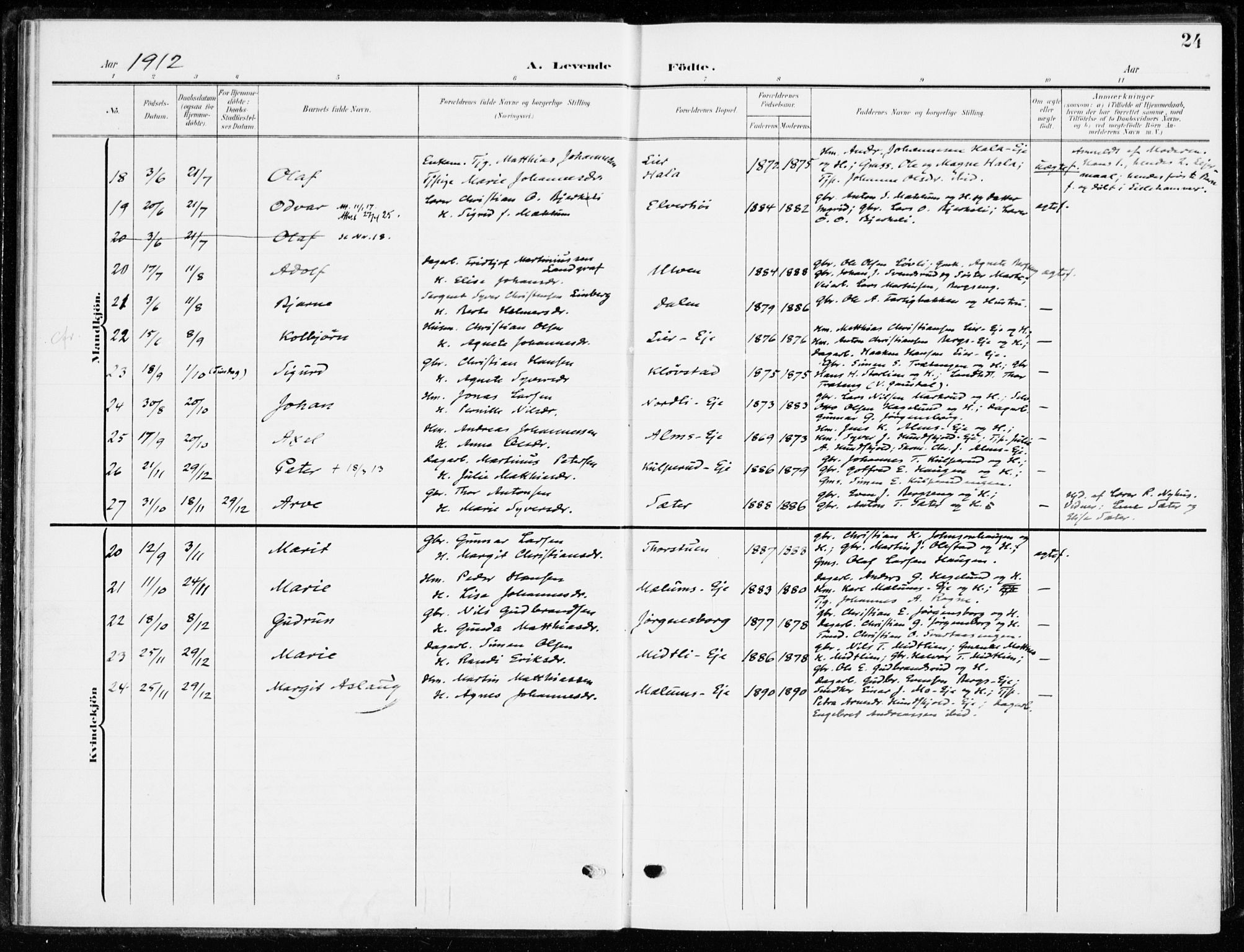 Ringsaker prestekontor, SAH/PREST-014/K/Ka/L0021: Parish register (official) no. 21, 1905-1920, p. 24