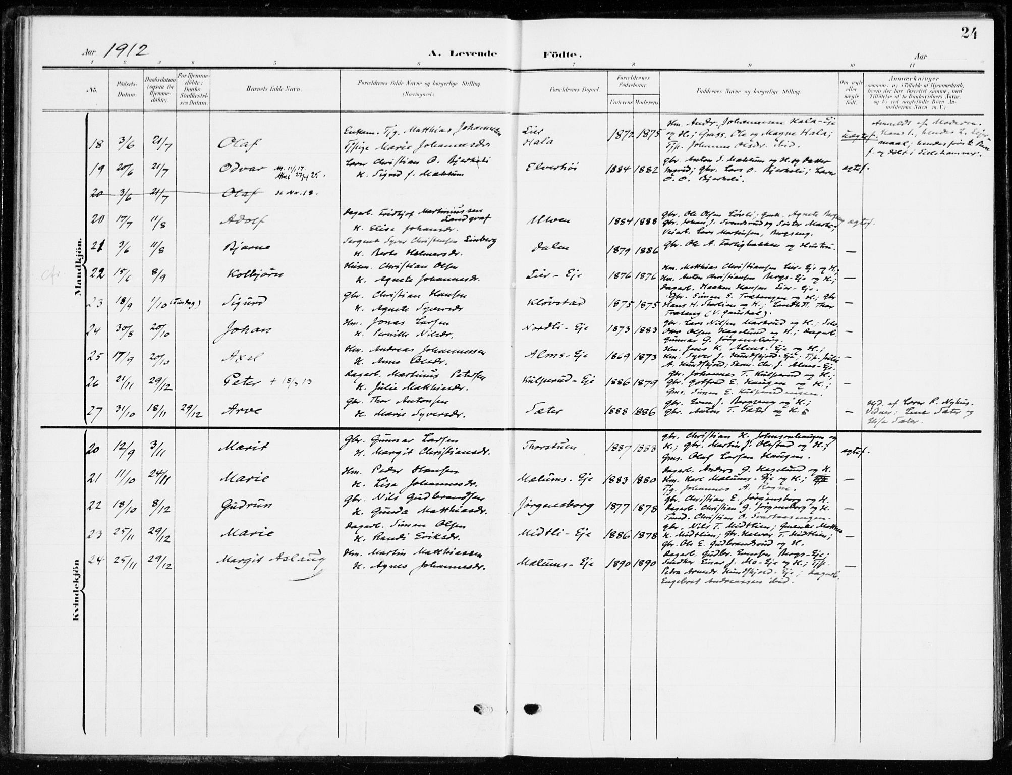 Ringsaker prestekontor, AV/SAH-PREST-014/K/Ka/L0021: Parish register (official) no. 21, 1905-1920, p. 24