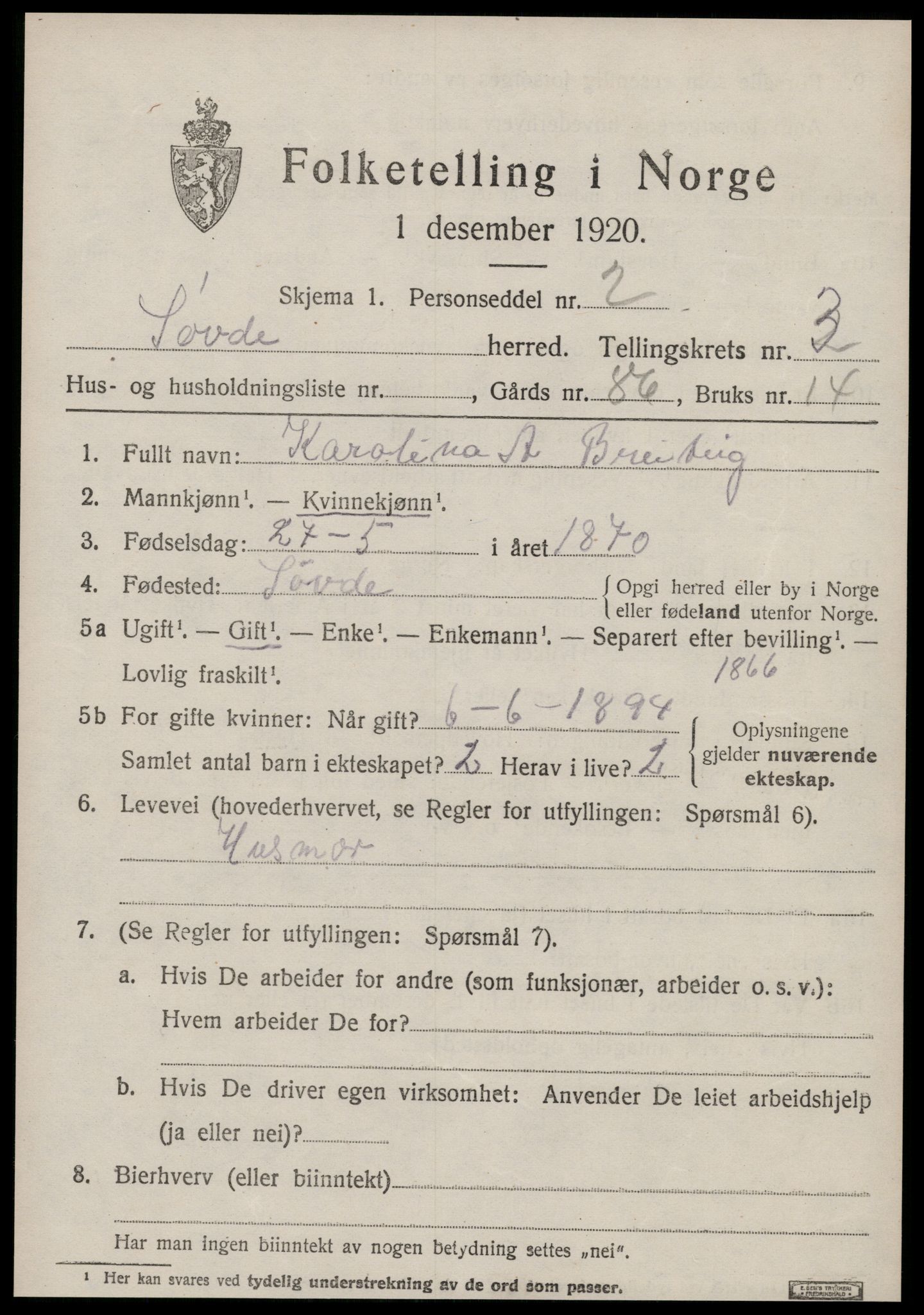 SAT, 1920 census for Syvde, 1920, p. 1332