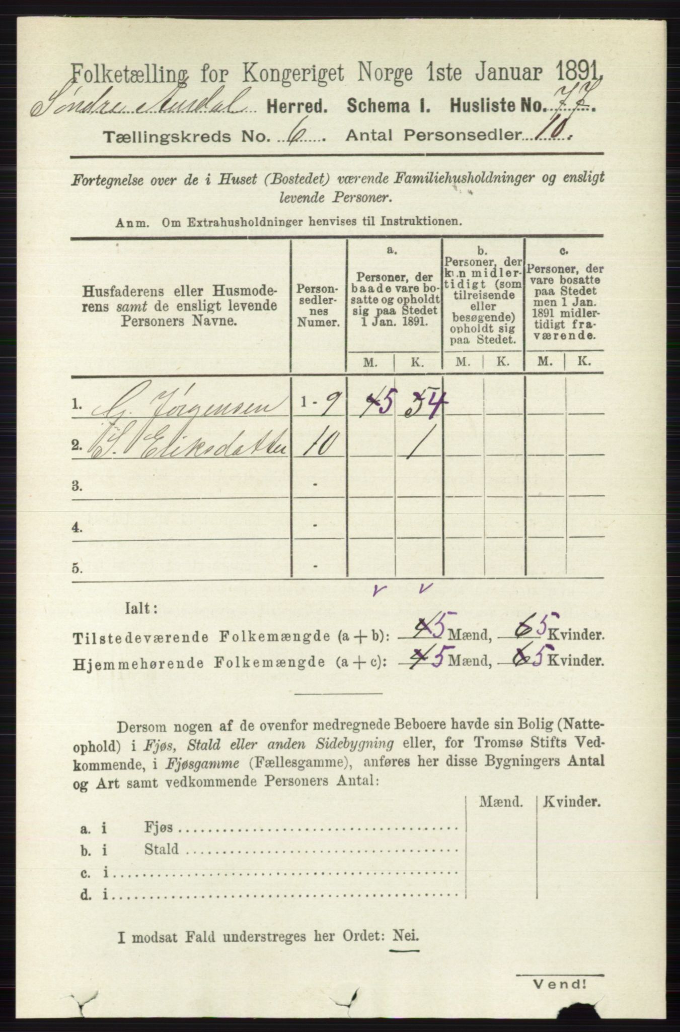 RA, 1891 census for 0540 Sør-Aurdal, 1891, p. 3803