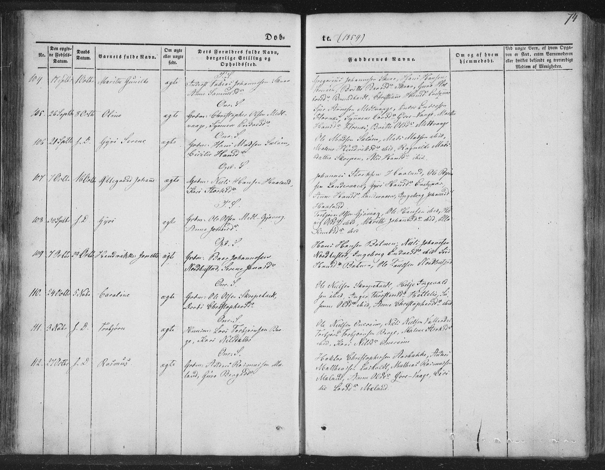 Tysnes sokneprestembete, AV/SAB-A-78601/H/Haa: Parish register (official) no. A 10, 1848-1859, p. 74