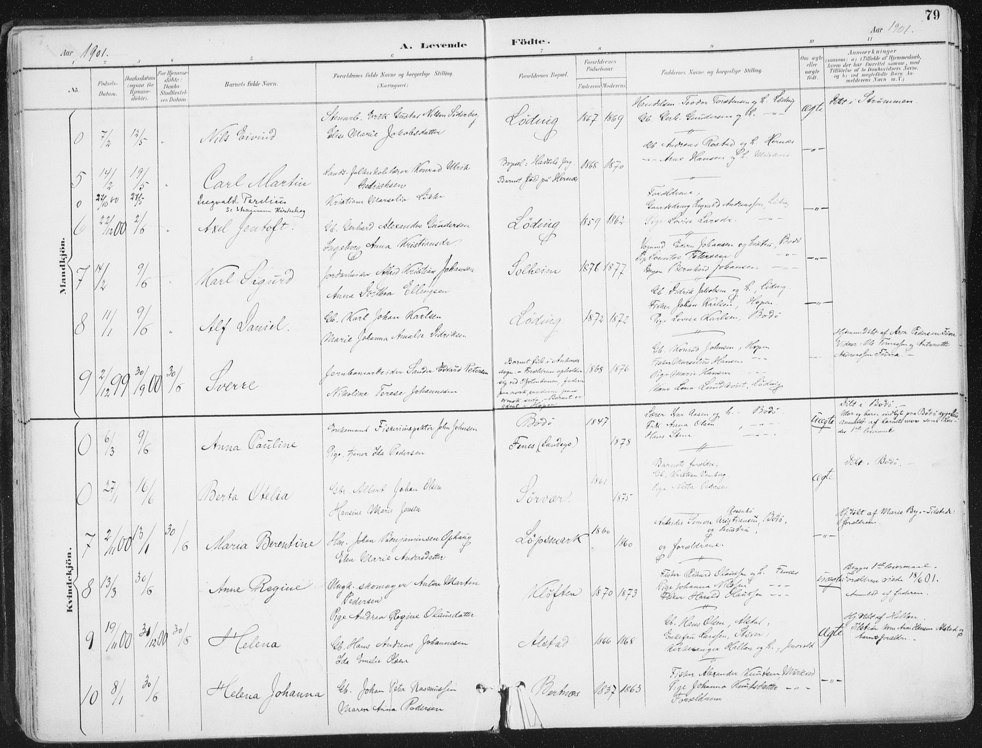 Ministerialprotokoller, klokkerbøker og fødselsregistre - Nordland, AV/SAT-A-1459/802/L0055: Parish register (official) no. 802A02, 1894-1915, p. 79