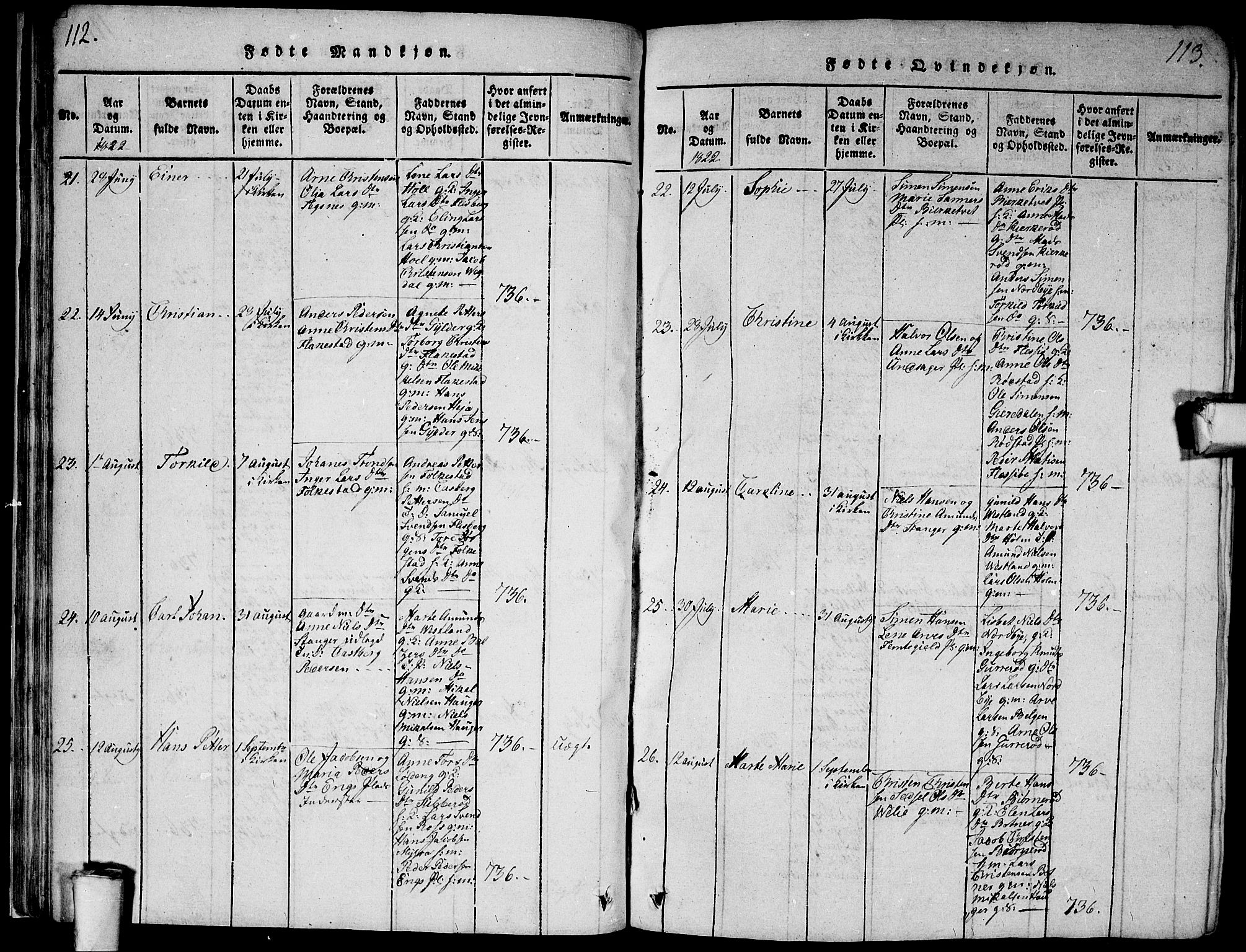 Våler prestekontor Kirkebøker, SAO/A-11083/G/Ga/L0001: Parish register (copy) no. I 1, 1815-1839, p. 112-113