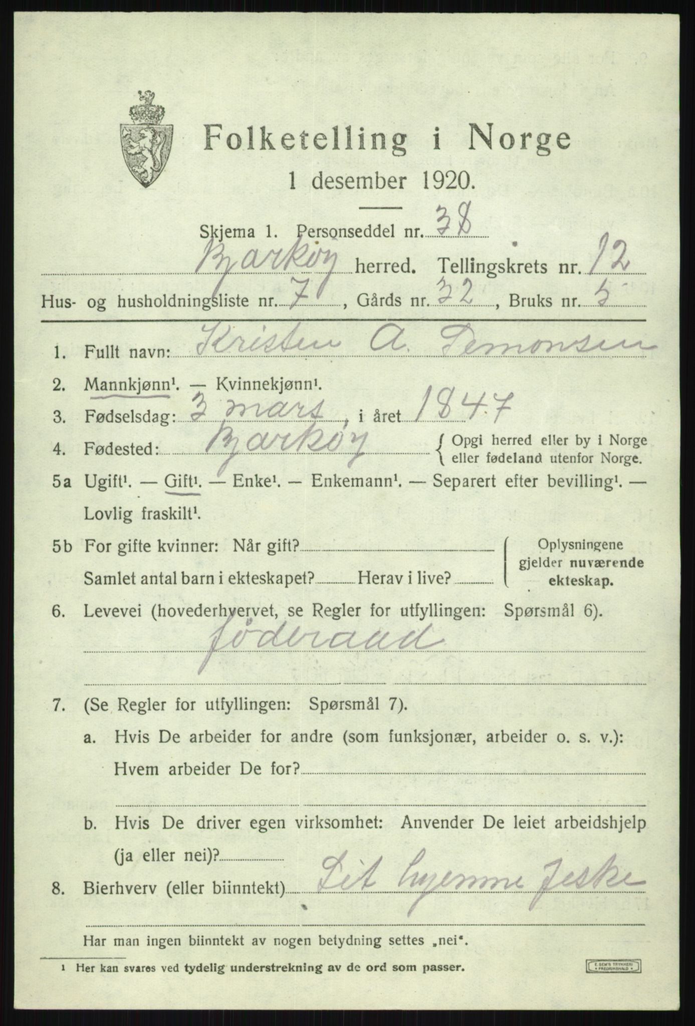 SATØ, 1920 census for Bjarkøy, 1920, p. 4751