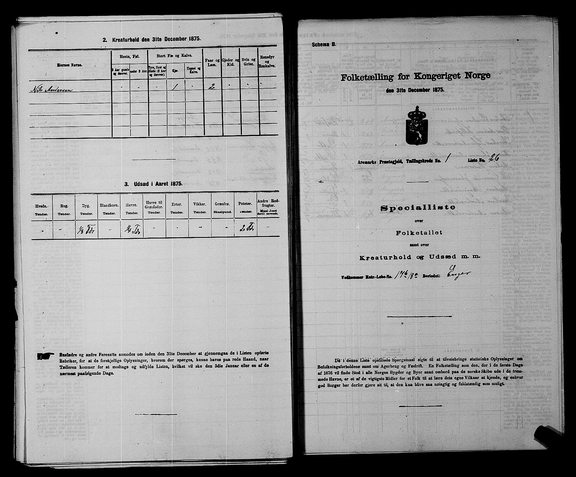 RA, 1875 census for 0118P Aremark, 1875, p. 200