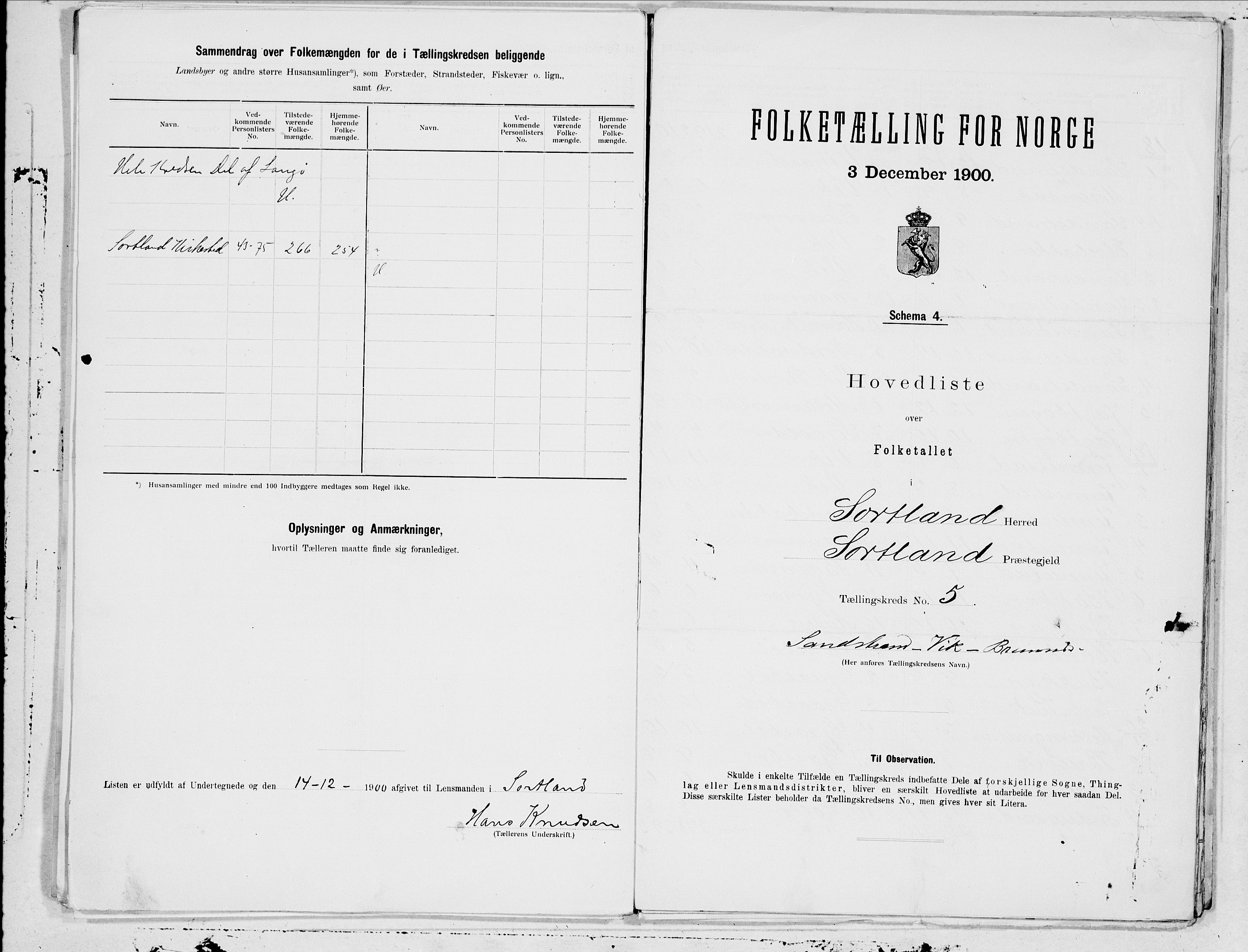 SAT, 1900 census for Sortland, 1900, p. 12