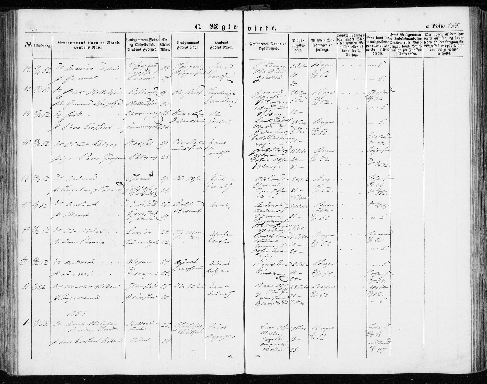 Ministerialprotokoller, klokkerbøker og fødselsregistre - Sør-Trøndelag, SAT/A-1456/634/L0530: Parish register (official) no. 634A06, 1852-1860, p. 255