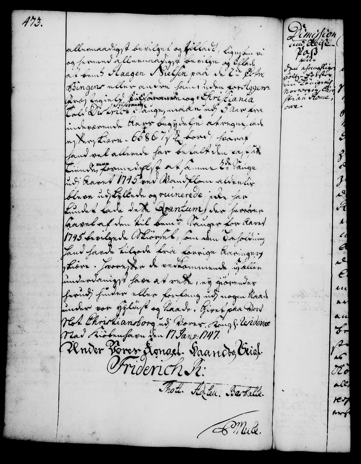 Rentekammeret, Kammerkanselliet, RA/EA-3111/G/Gg/Gga/L0005: Norsk ekspedisjonsprotokoll med register (merket RK 53.5), 1741-1749, p. 473