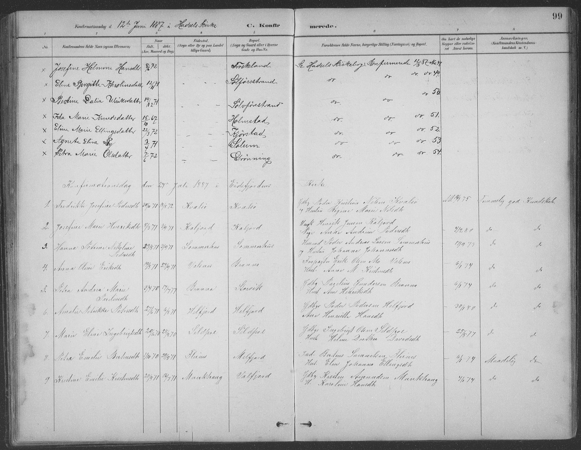Ministerialprotokoller, klokkerbøker og fødselsregistre - Nordland, SAT/A-1459/890/L1290: Parish register (copy) no. 890C01, 1882-1911, p. 99