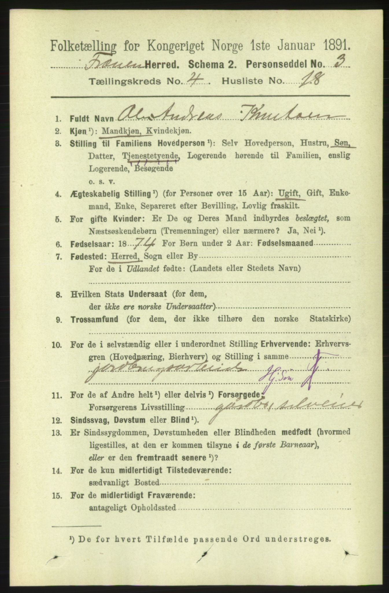 RA, 1891 census for 1548 Fræna, 1891, p. 1228