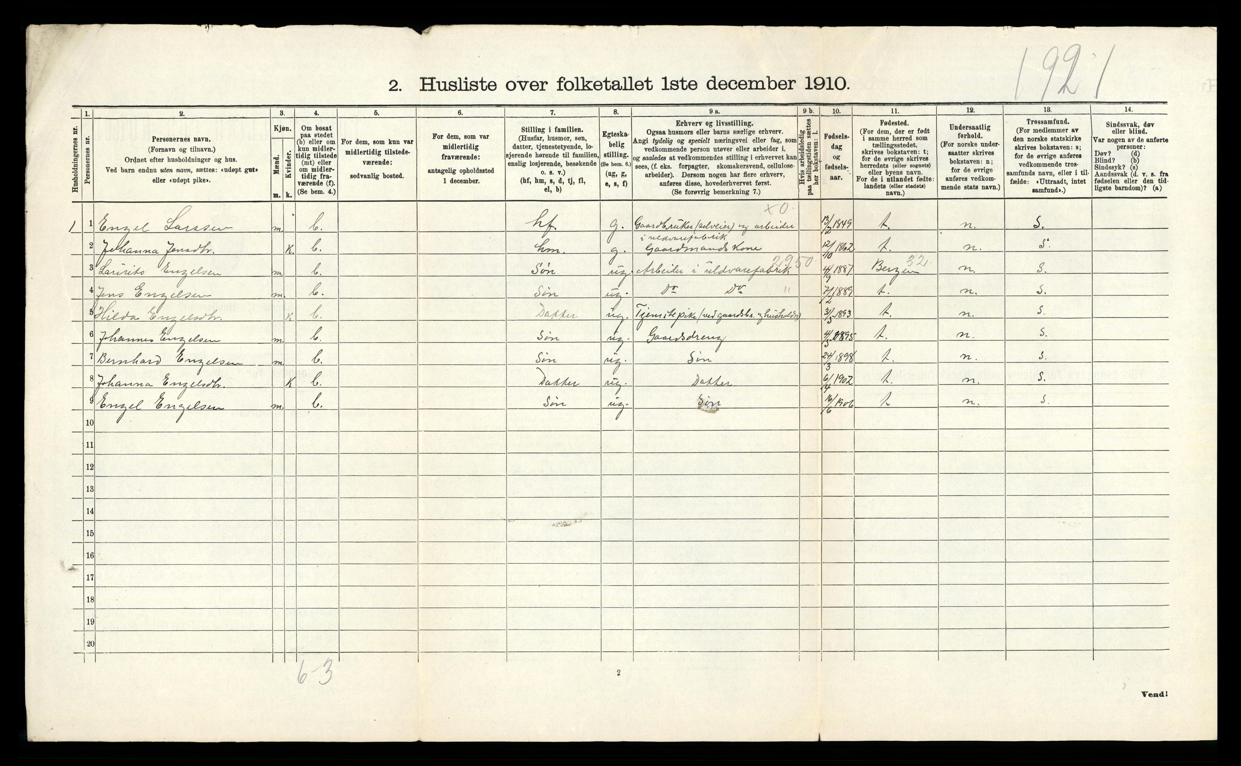 RA, 1910 census for Samnanger, 1910, p. 418