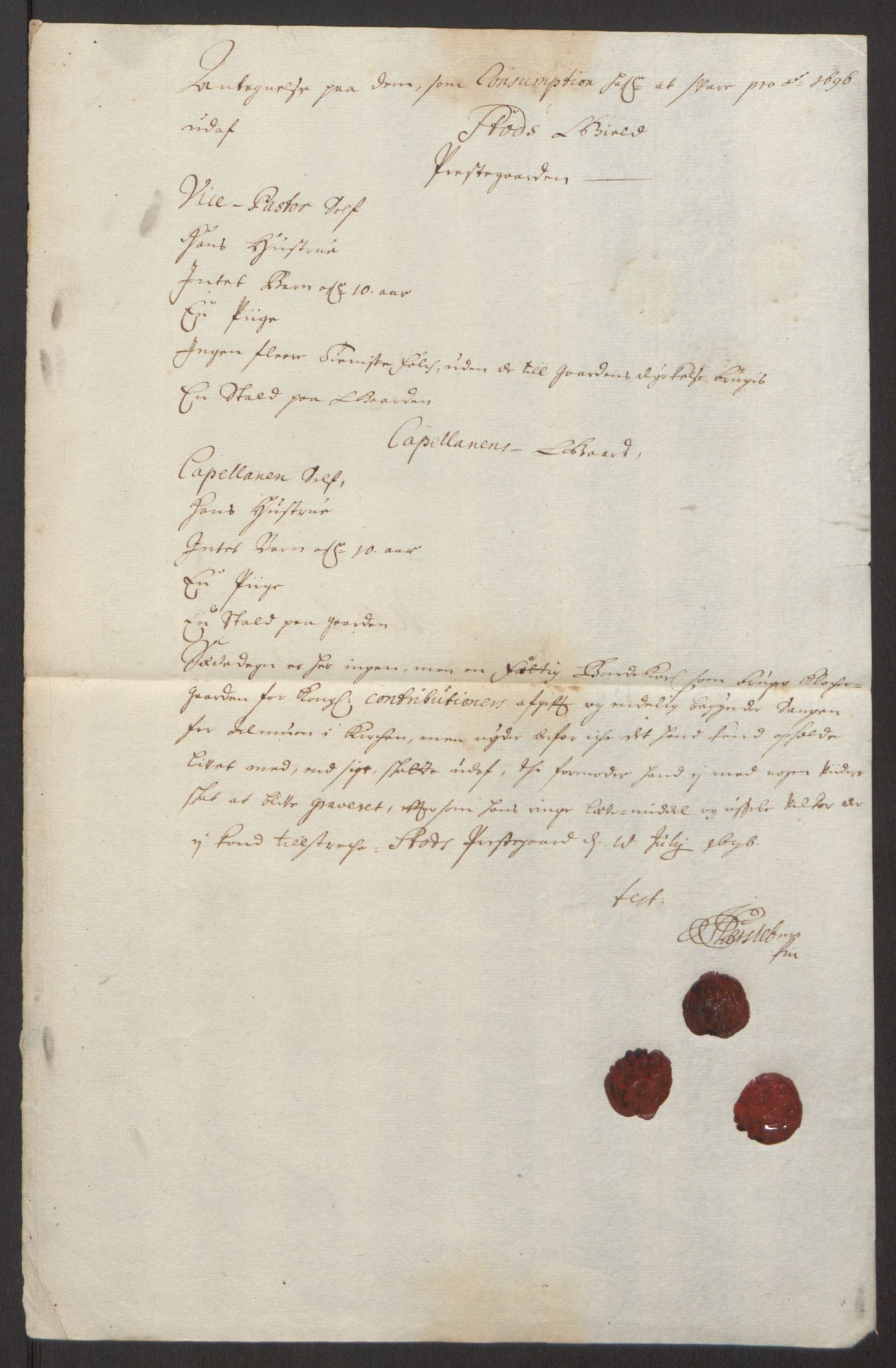 Rentekammeret inntil 1814, Reviderte regnskaper, Fogderegnskap, AV/RA-EA-4092/R63/L4309: Fogderegnskap Inderøy, 1695-1697, p. 294