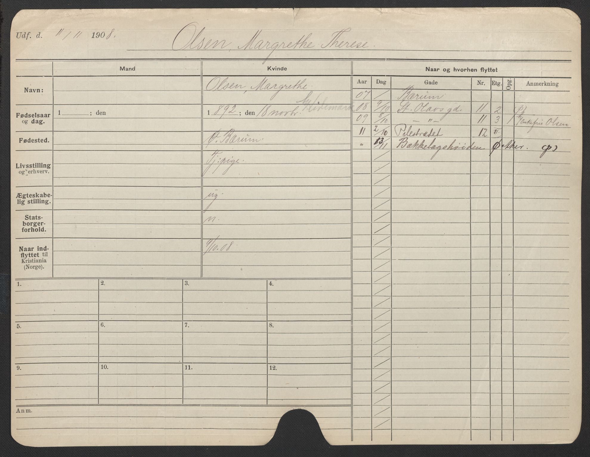 Oslo folkeregister, Registerkort, AV/SAO-A-11715/F/Fa/Fac/L0022: Kvinner, 1906-1914, p. 130a