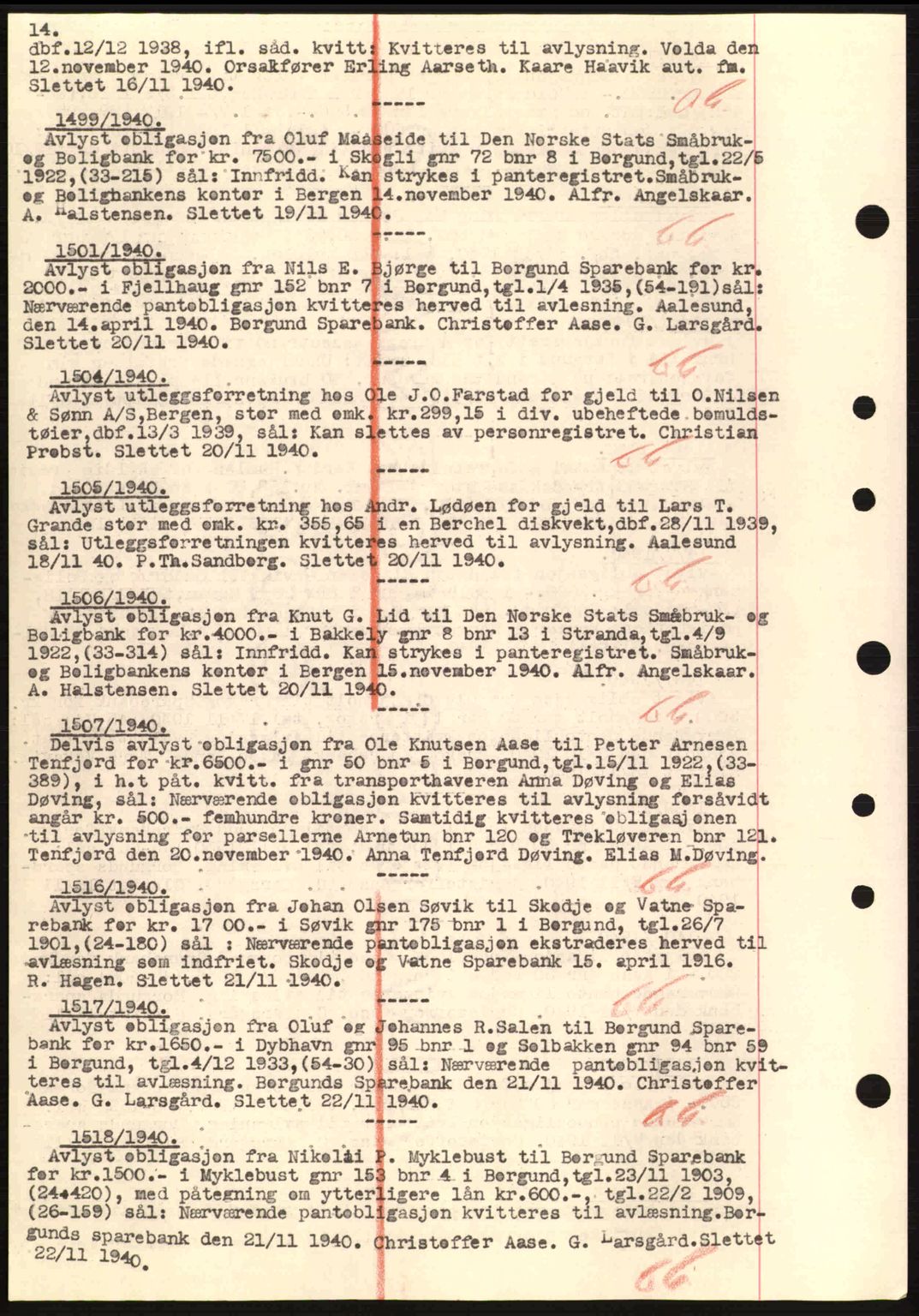 Nordre Sunnmøre sorenskriveri, SAT/A-0006/1/2/2C/2Ca: Mortgage book no. B1-6, 1938-1942, Diary no: : 1499/1940