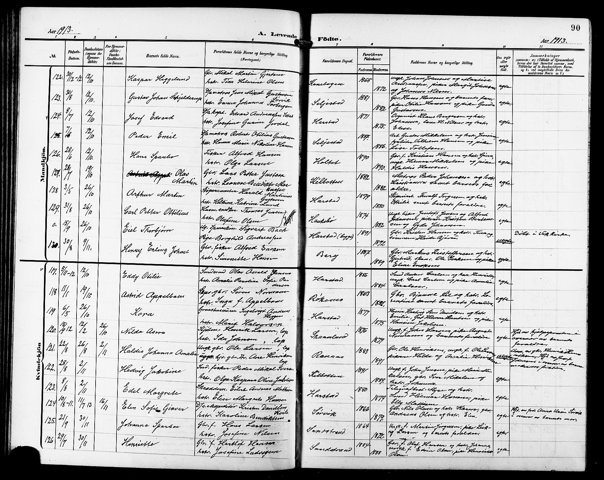 Trondenes sokneprestkontor, SATØ/S-1319/H/Hb/L0012klokker: Parish register (copy) no. 12, 1907-1916, p. 90