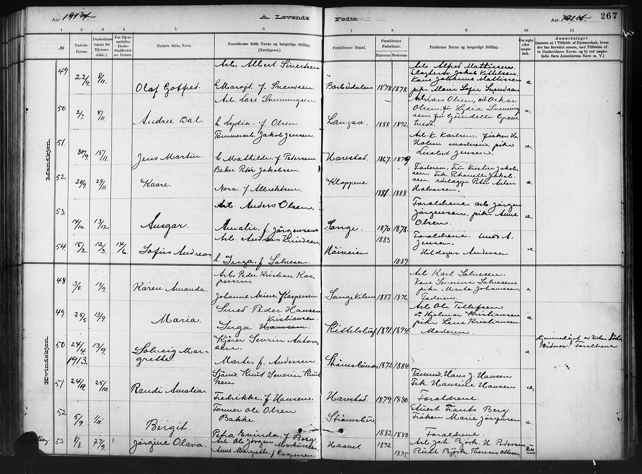 Barbu sokneprestkontor, SAK/1111-0003/F/Fb/L0002: Parish register (copy) no. B 2, 1890-1922, p. 267
