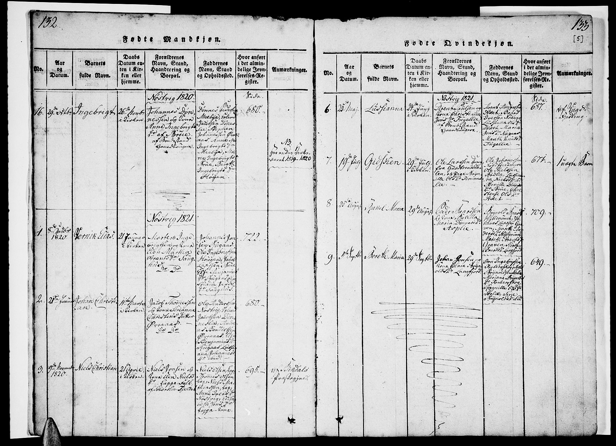 Ministerialprotokoller, klokkerbøker og fødselsregistre - Nordland, SAT/A-1459/814/L0223: Parish register (official) no. 814A04, 1820-1833, p. 132-133
