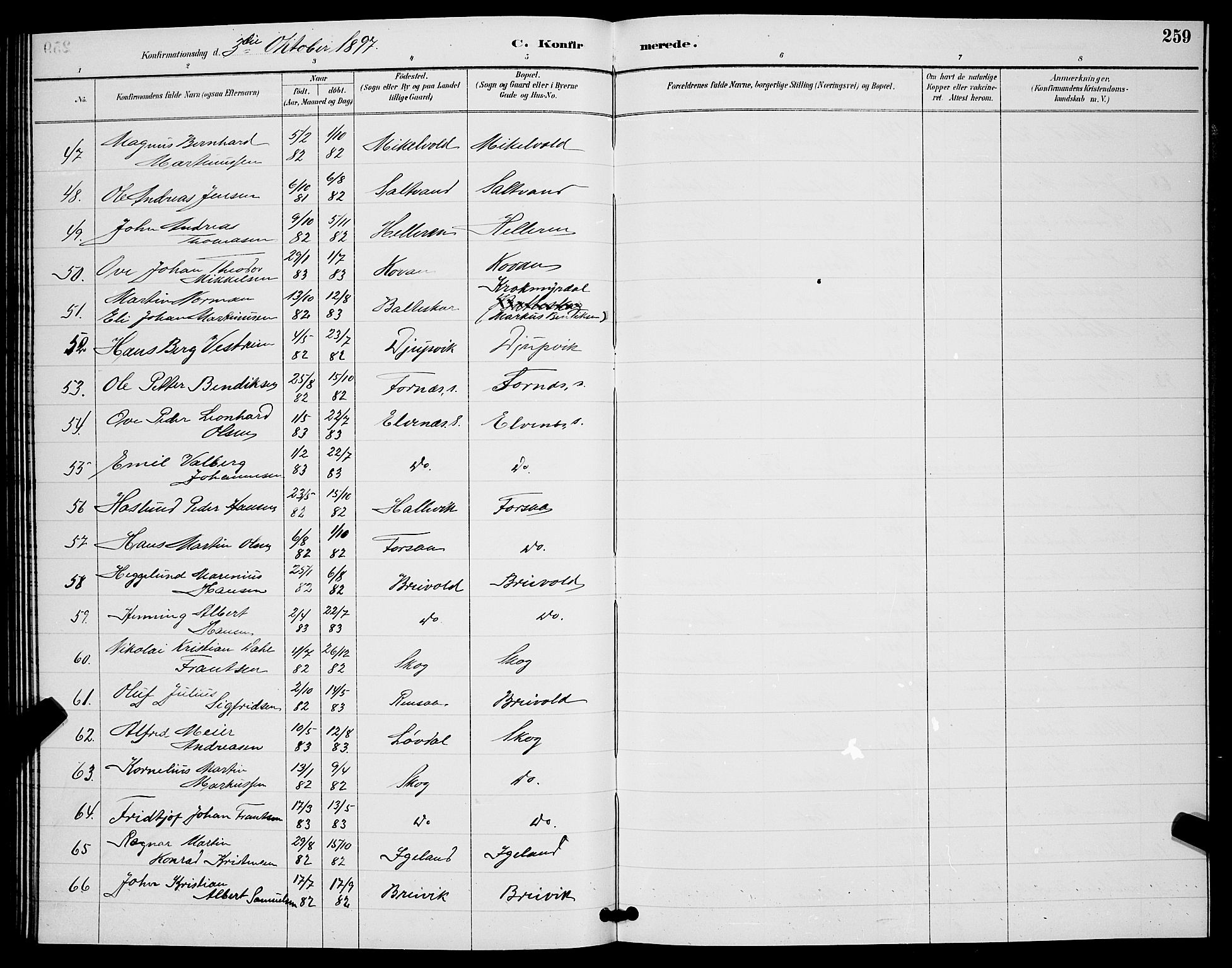 Ibestad sokneprestembete, SATØ/S-0077/H/Ha/Hab/L0008klokker: Parish register (copy) no. 8, 1890-1903, p. 259