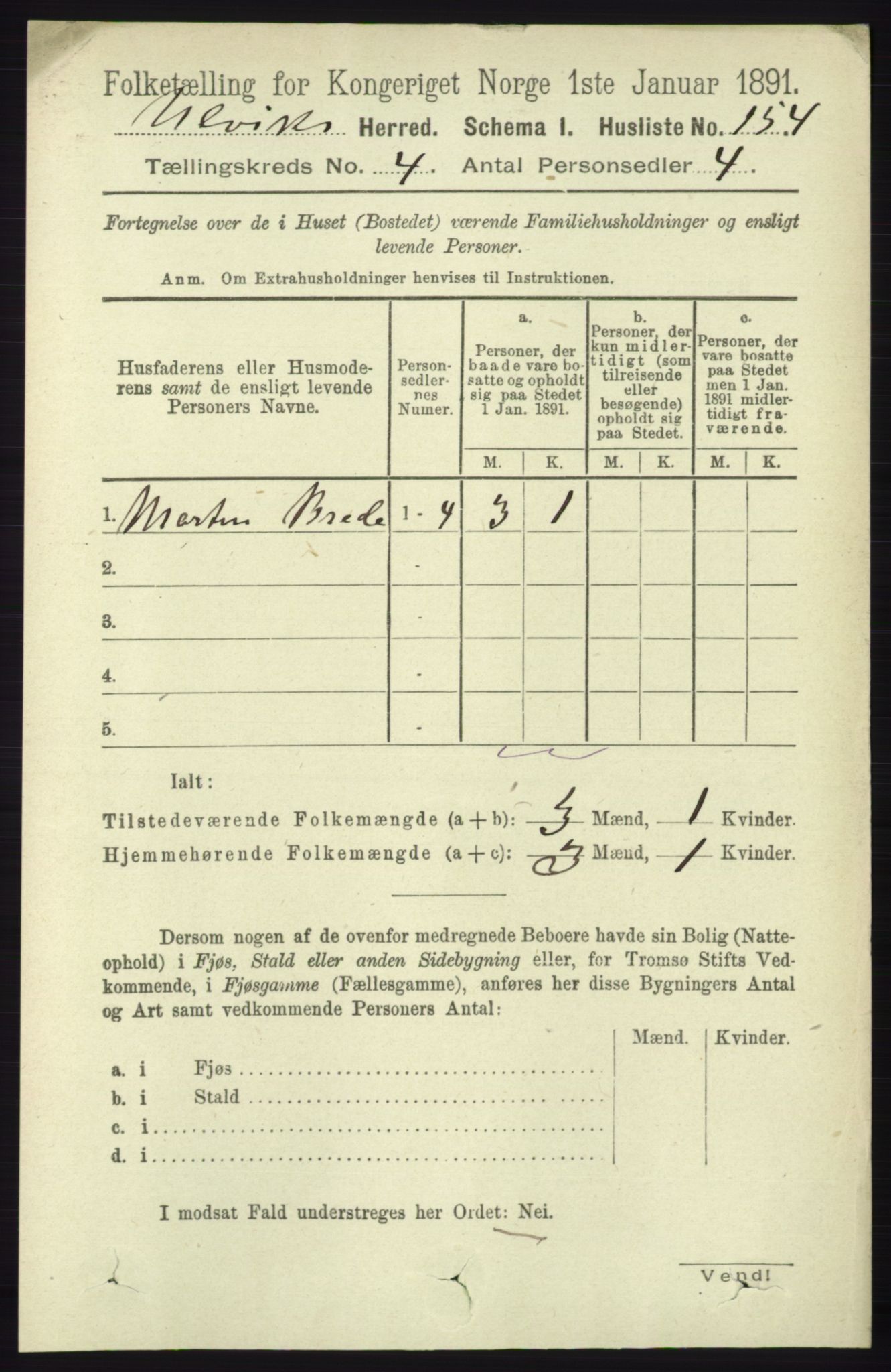 RA, 1891 census for 1233 Ulvik, 1891, p. 584