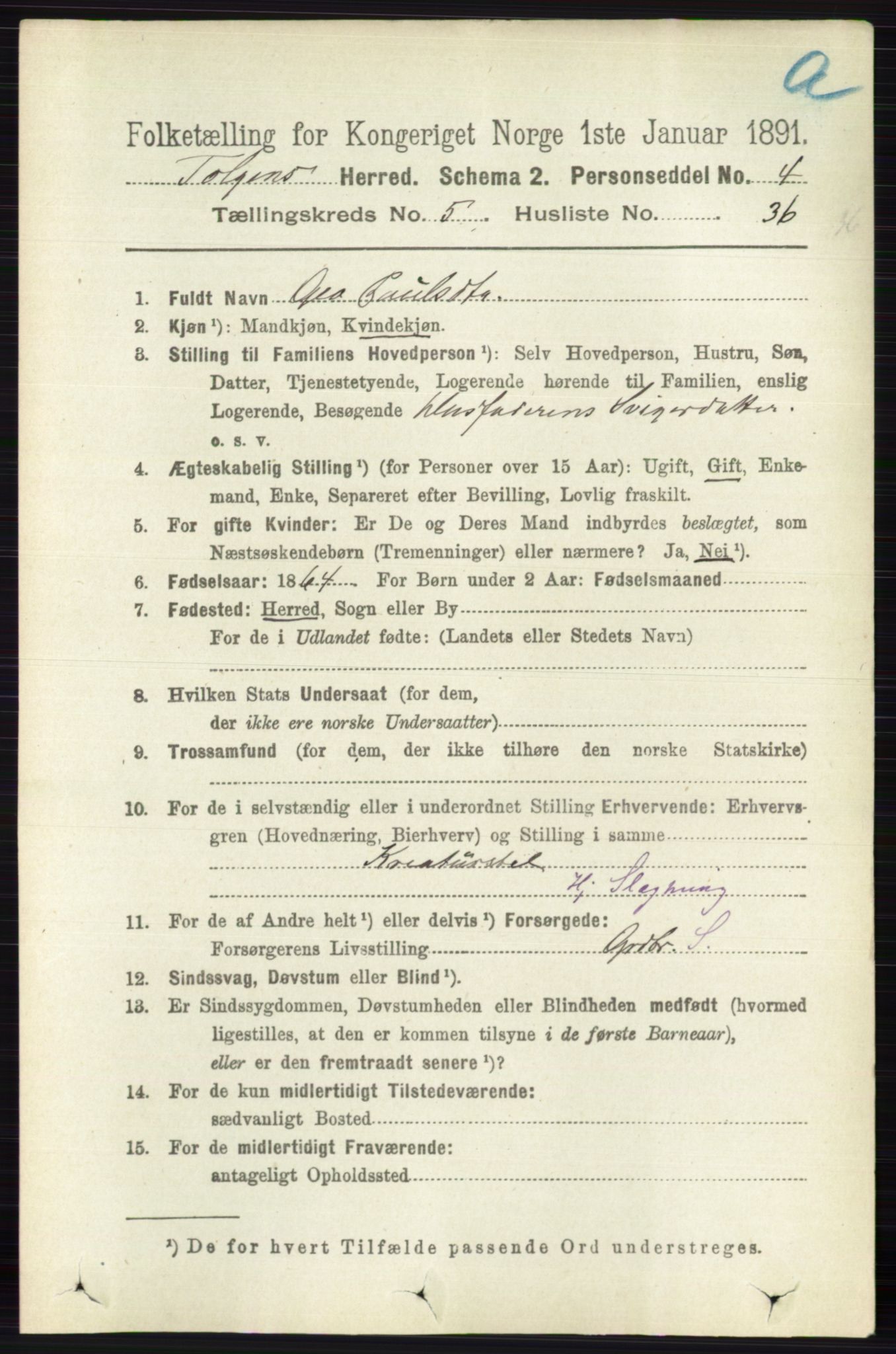RA, 1891 census for 0436 Tolga, 1891, p. 1525