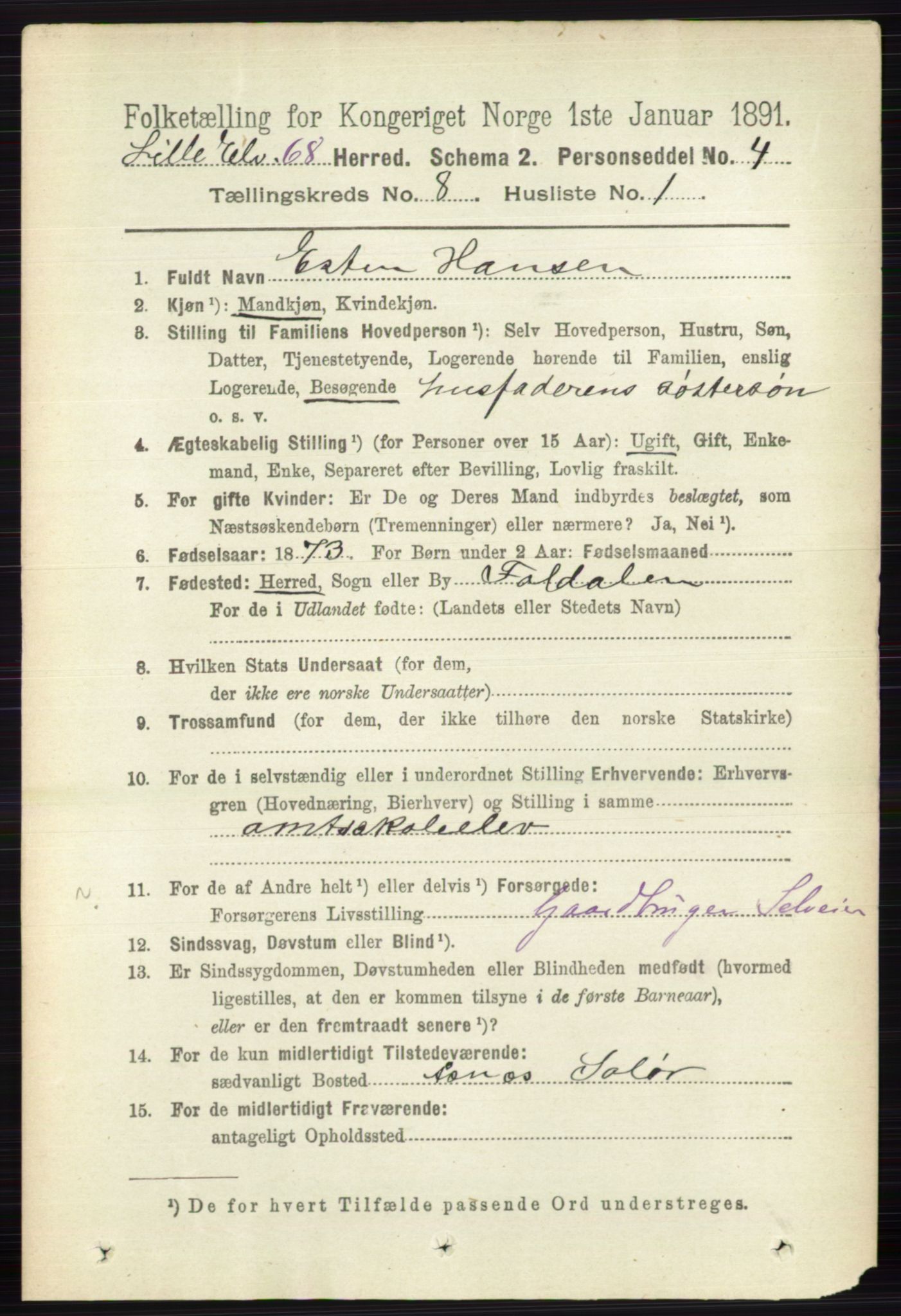 RA, 1891 census for 0438 Lille Elvedalen, 1891, p. 2471