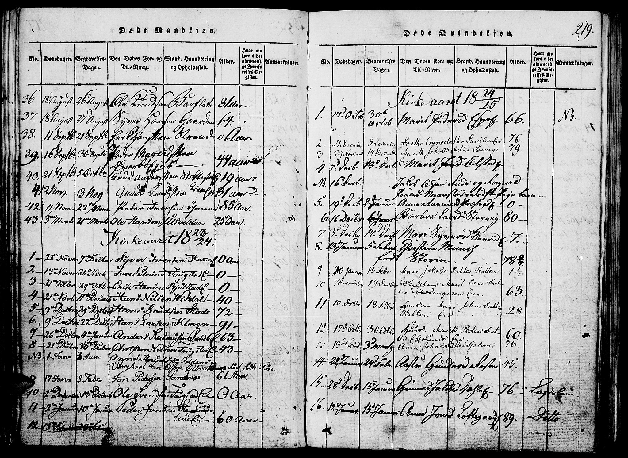 Vågå prestekontor, SAH/PREST-076/H/Ha/Hab/L0001: Parish register (copy) no. 1, 1815-1827, p. 218-219