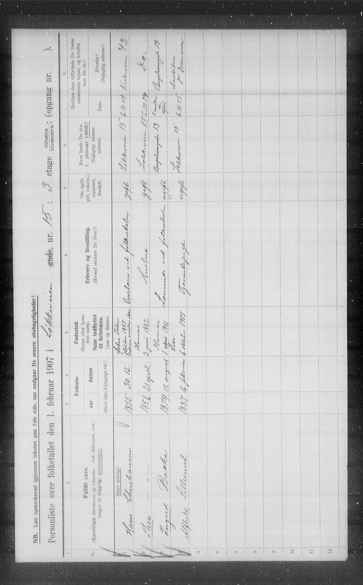 OBA, Municipal Census 1907 for Kristiania, 1907, p. 30064