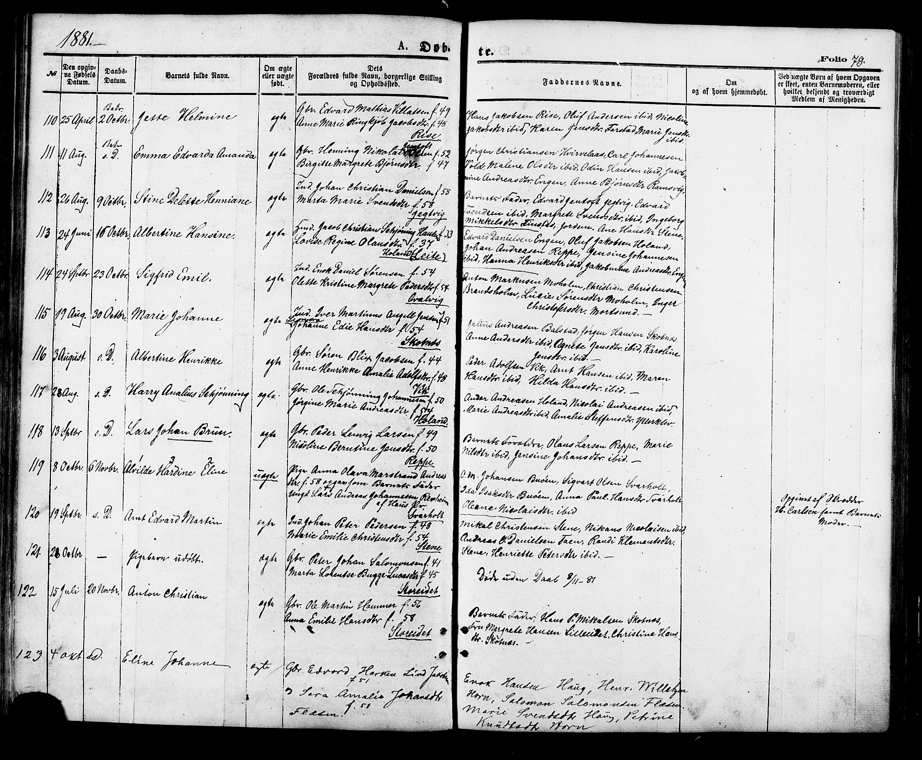 Ministerialprotokoller, klokkerbøker og fødselsregistre - Nordland, AV/SAT-A-1459/881/L1166: Parish register (copy) no. 881C03, 1876-1885, p. 79